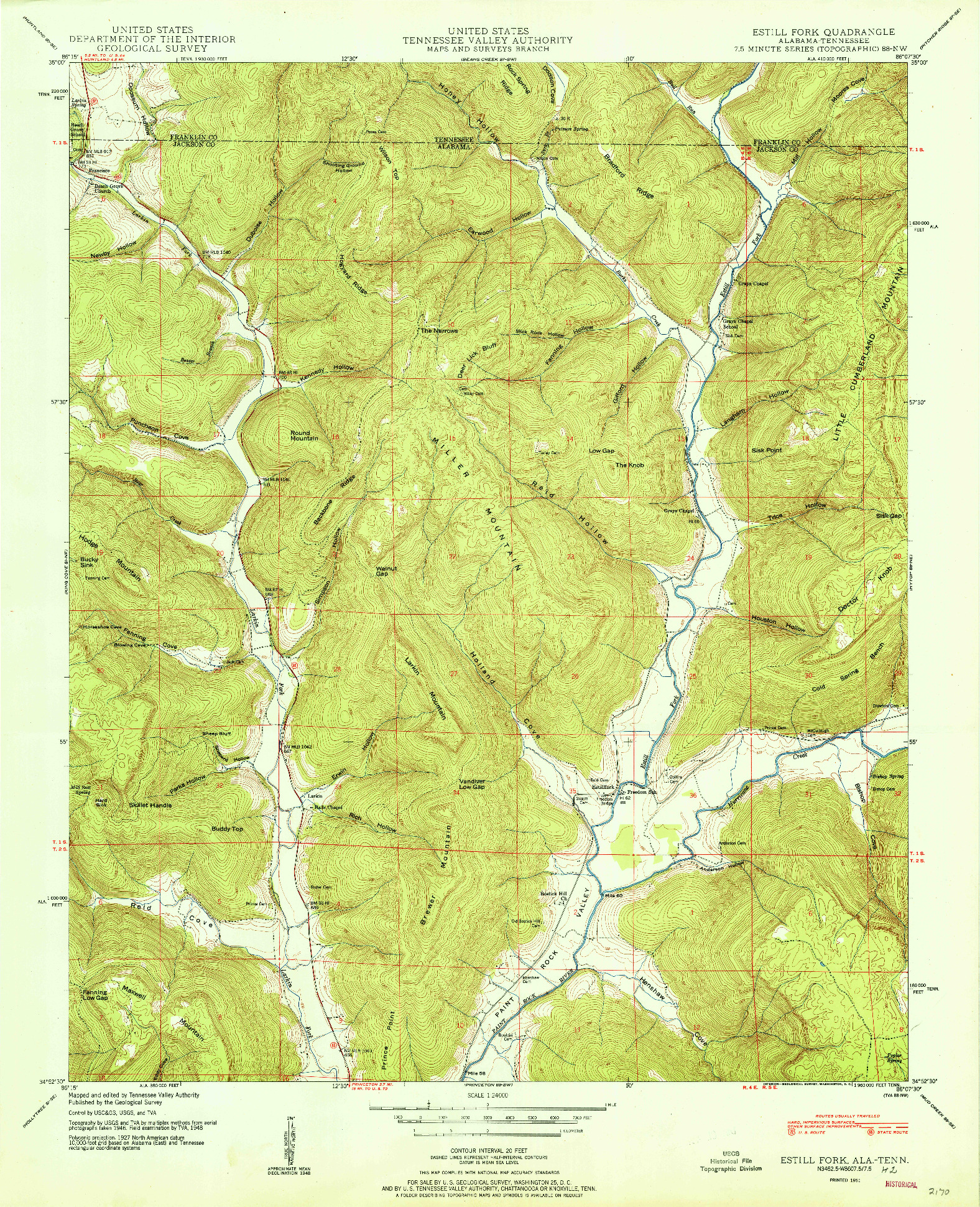 USGS 1:24000-SCALE QUADRANGLE FOR ESTILL FORK, AL 1951