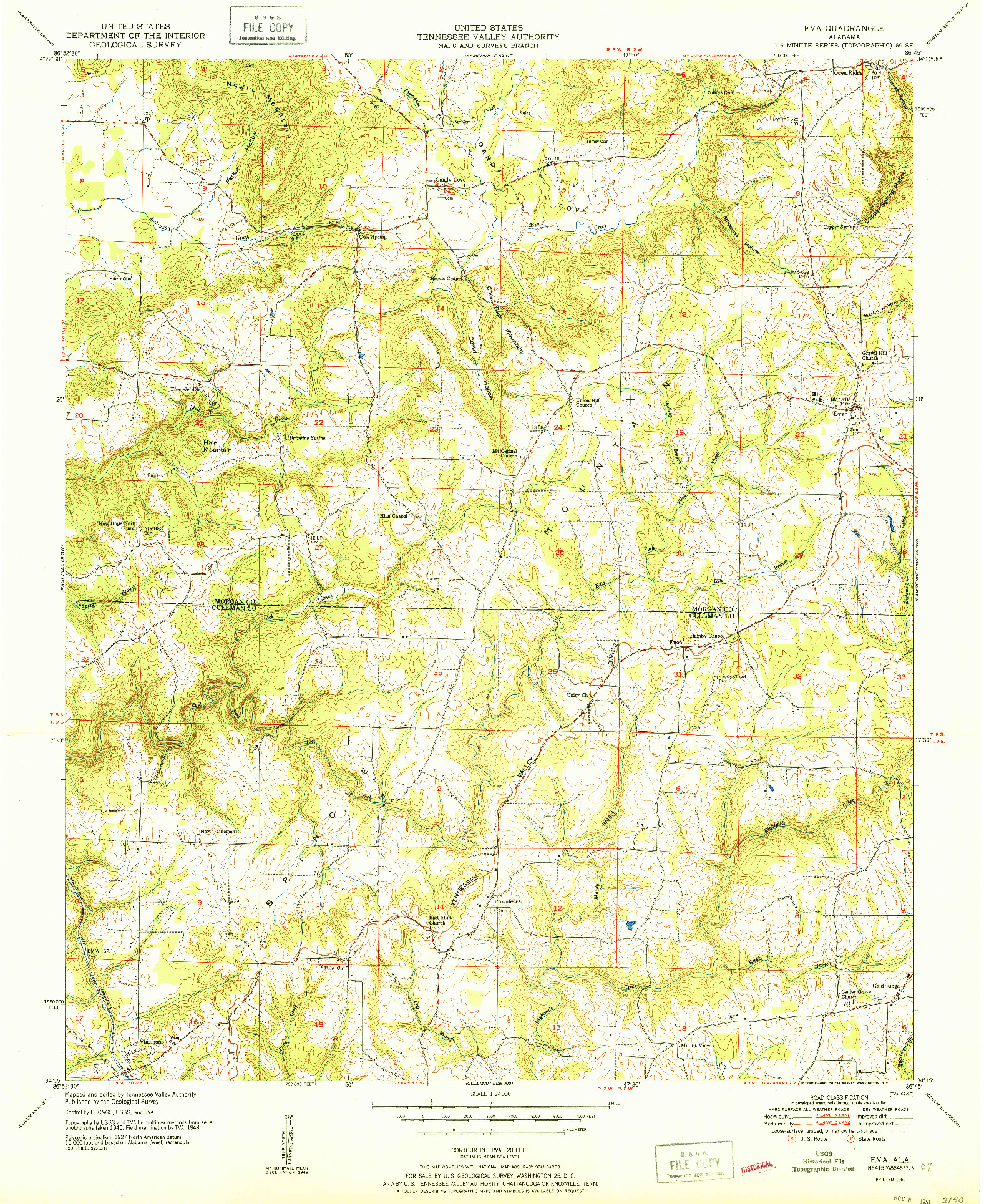 USGS 1:24000-SCALE QUADRANGLE FOR EVA, AL 1951