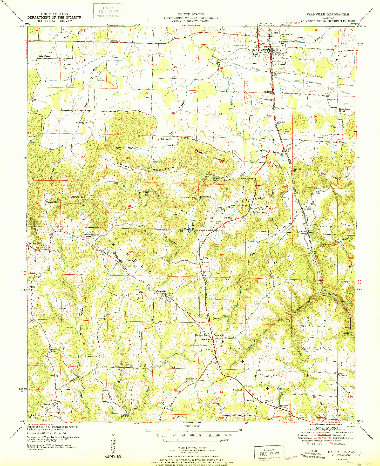 USGS 1:24000-SCALE QUADRANGLE FOR FALKVILLE, AL 1951