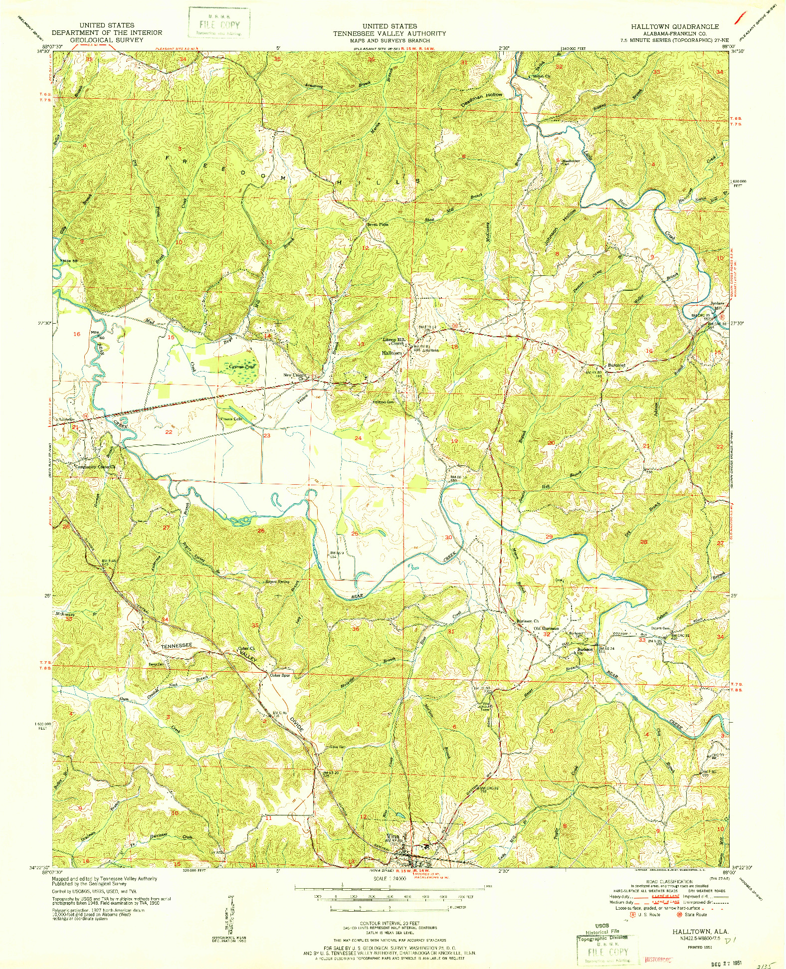 USGS 1:24000-SCALE QUADRANGLE FOR HALLTOWN, AL 1951