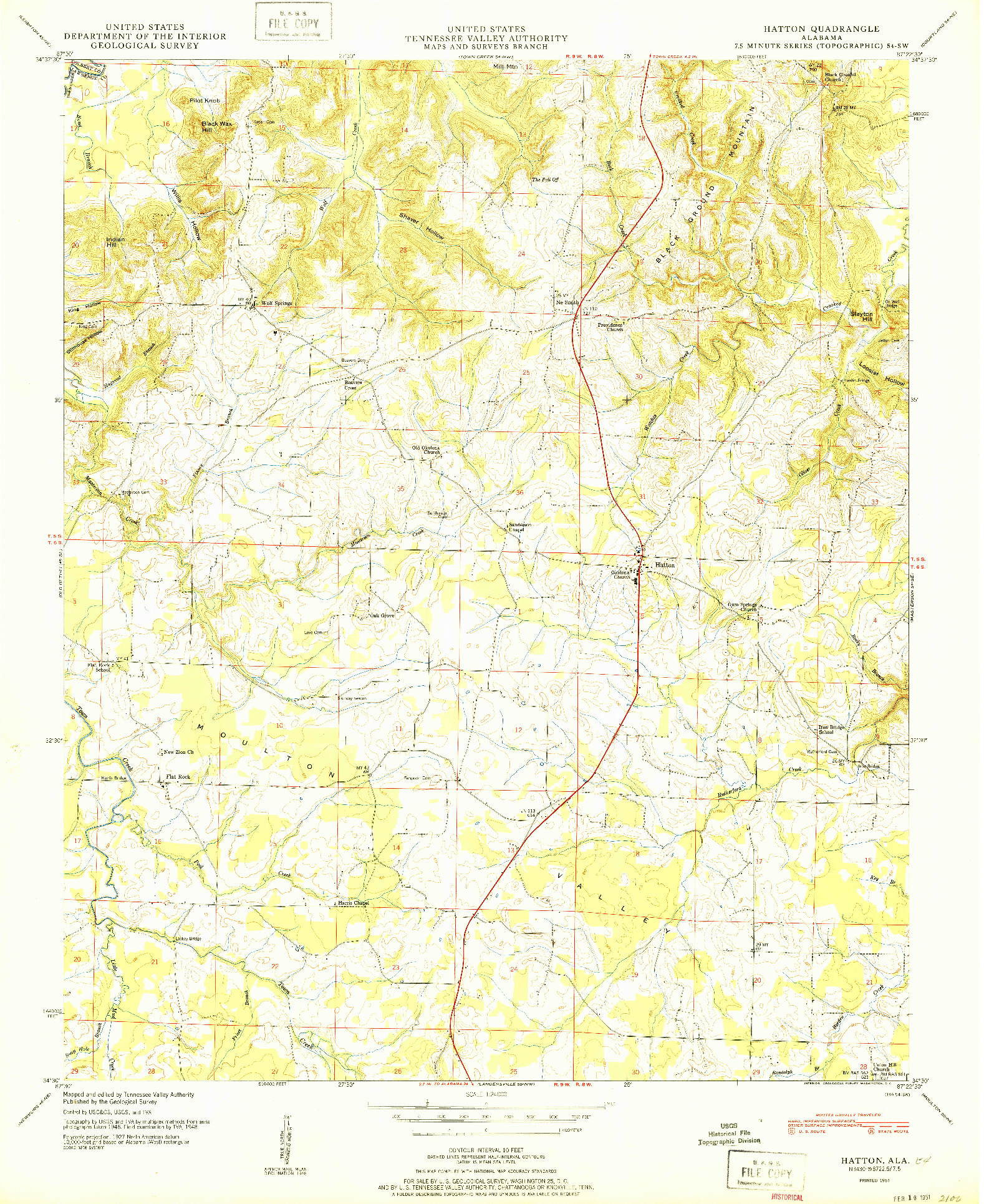 USGS 1:24000-SCALE QUADRANGLE FOR HATTON, AL 1951