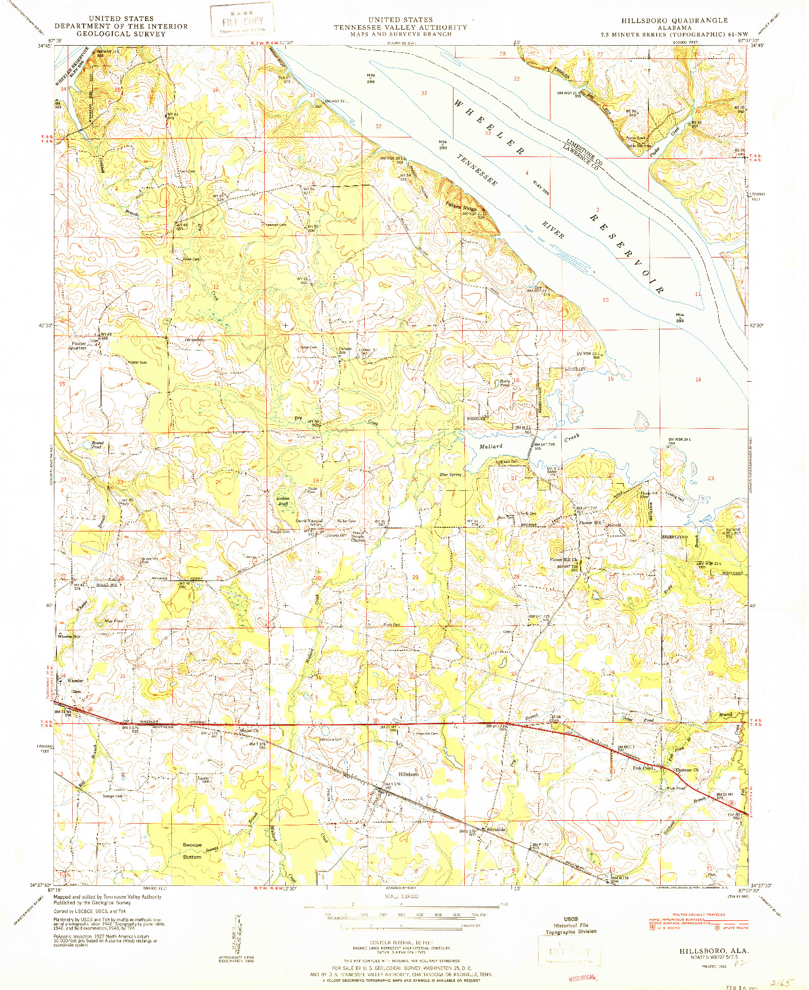 USGS 1:24000-SCALE QUADRANGLE FOR HILLSBORO, AL 1951