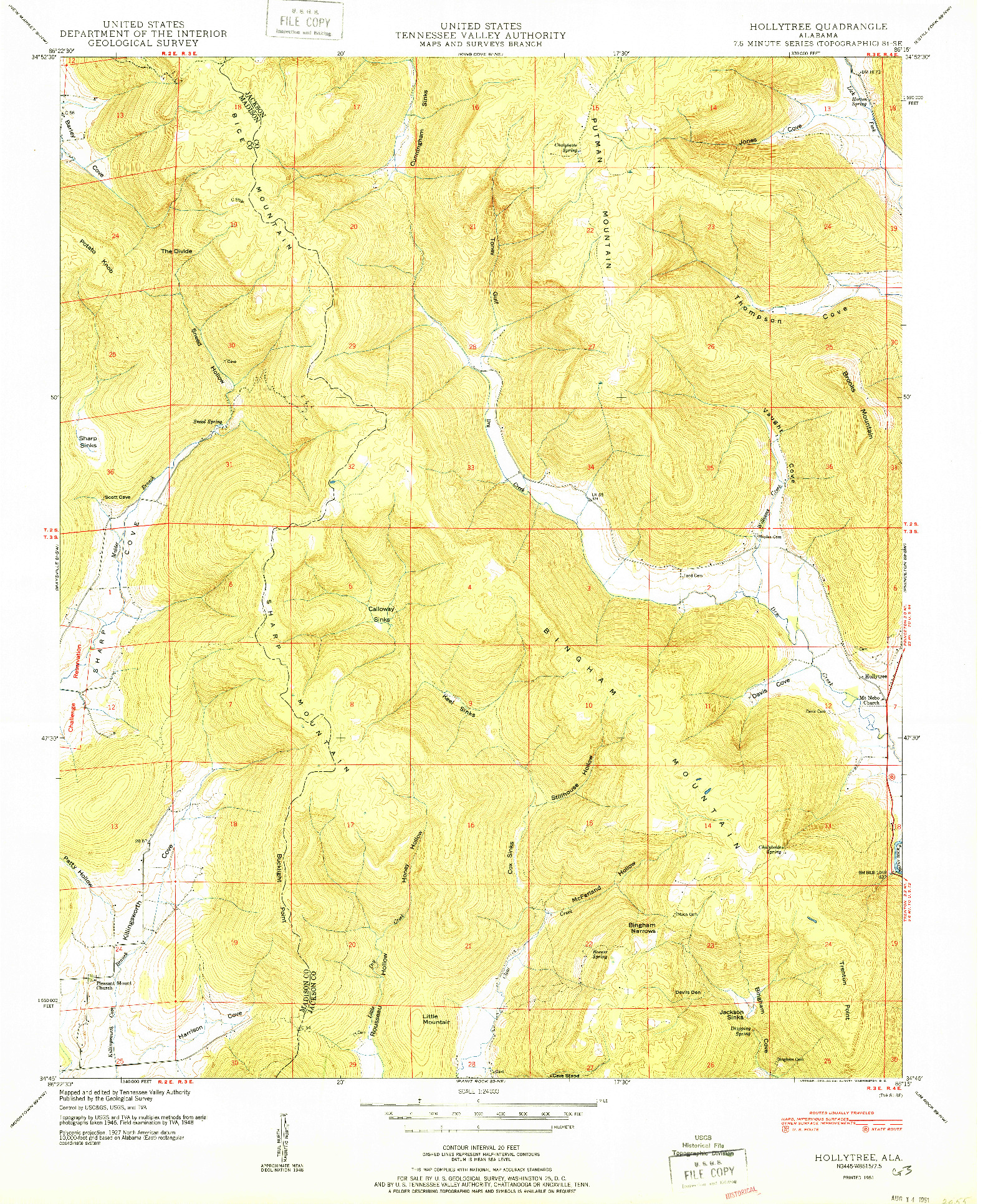 USGS 1:24000-SCALE QUADRANGLE FOR HOLLYTREE, AL 1951