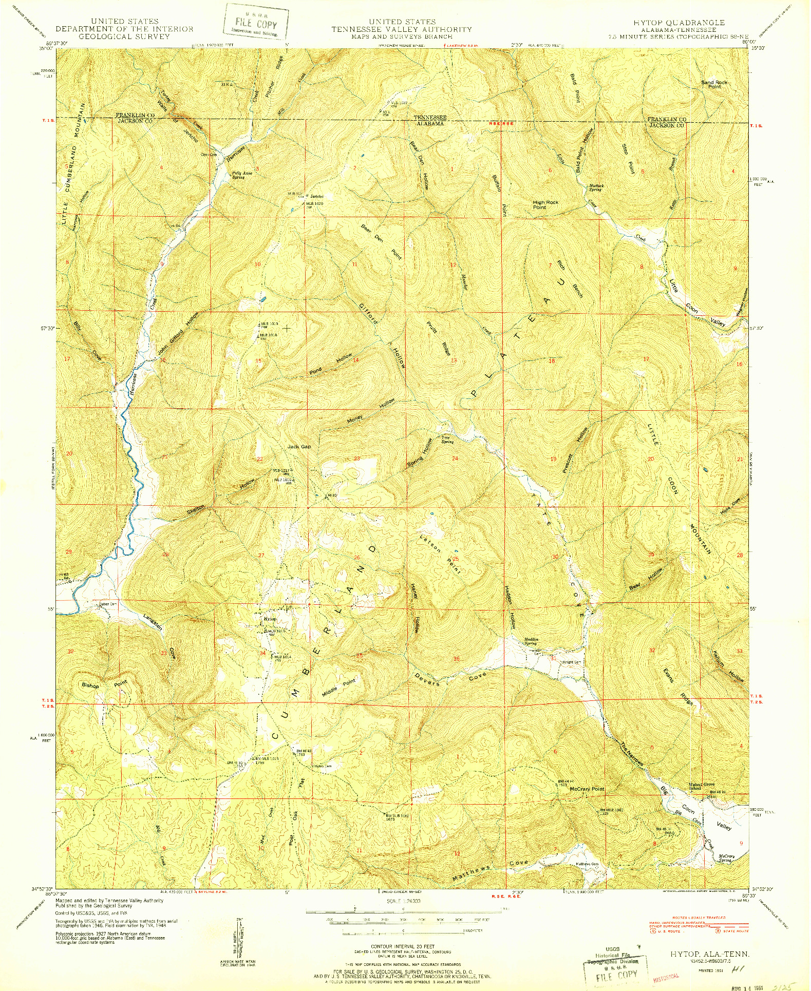 USGS 1:24000-SCALE QUADRANGLE FOR HYTOP, AL 1951