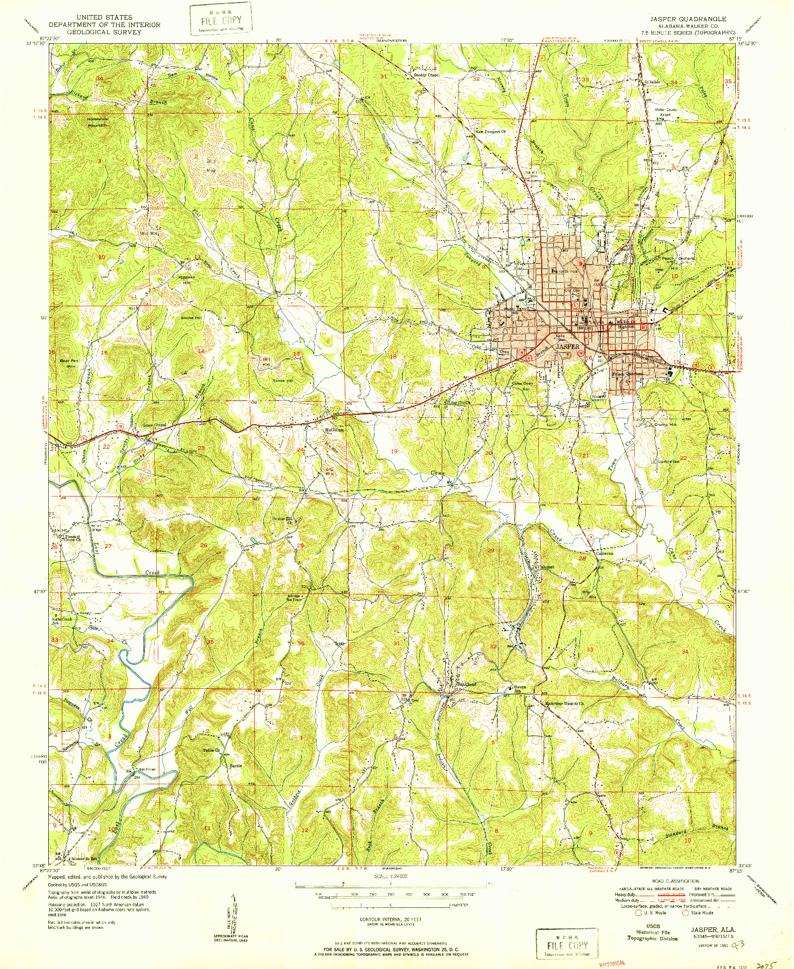 USGS 1:24000-SCALE QUADRANGLE FOR JASPER, AL 1951