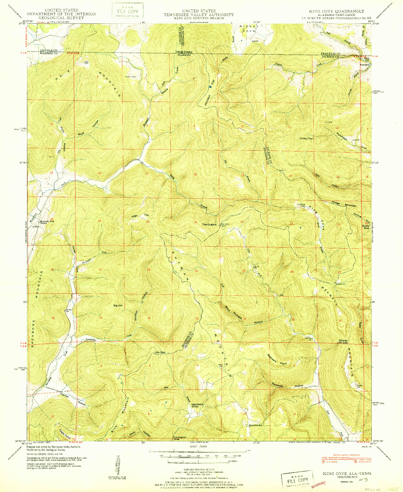 USGS 1:24000-SCALE QUADRANGLE FOR KING COVE, AL 1951