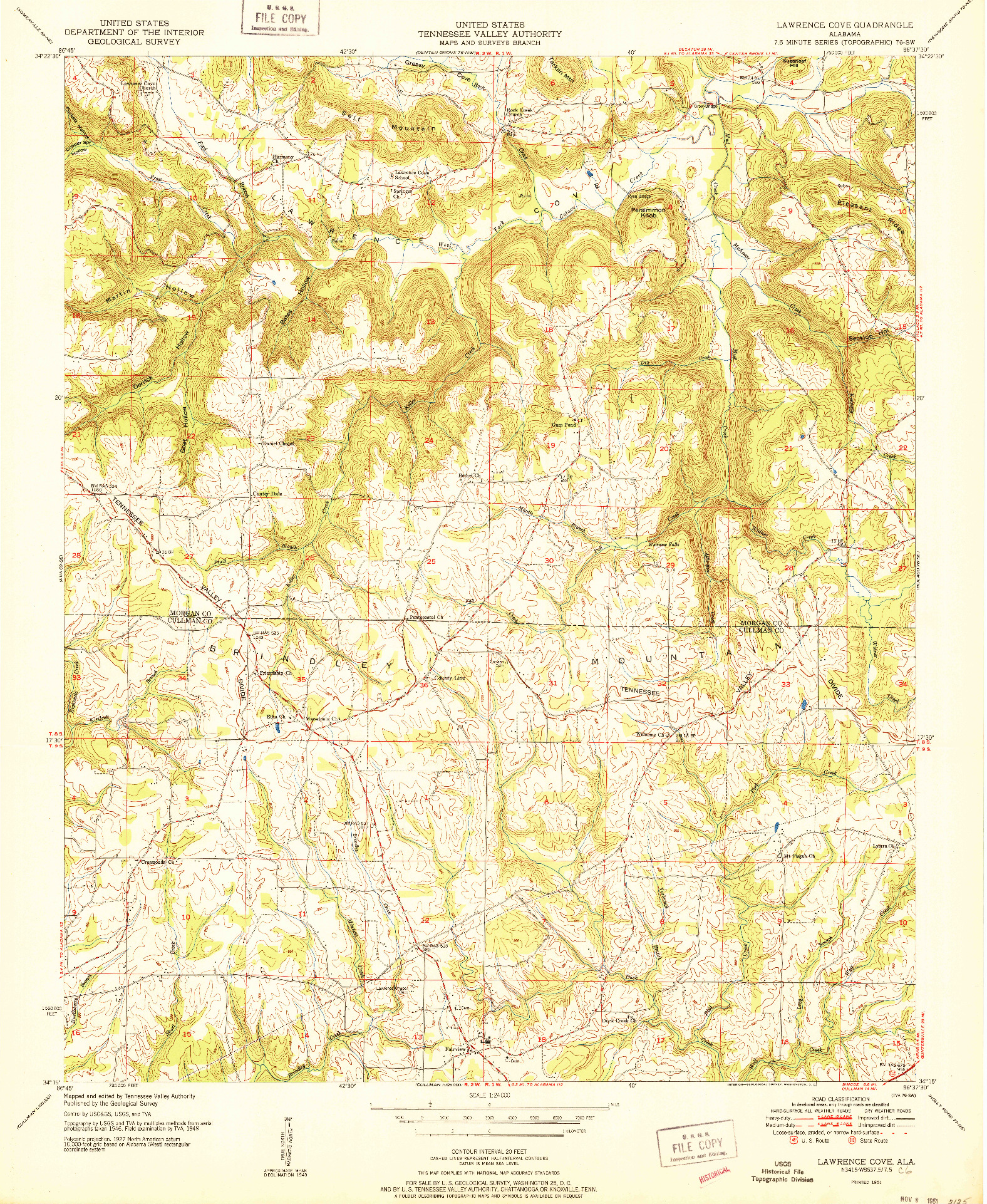 USGS 1:24000-SCALE QUADRANGLE FOR LAWRENCE COVE, AL 1951