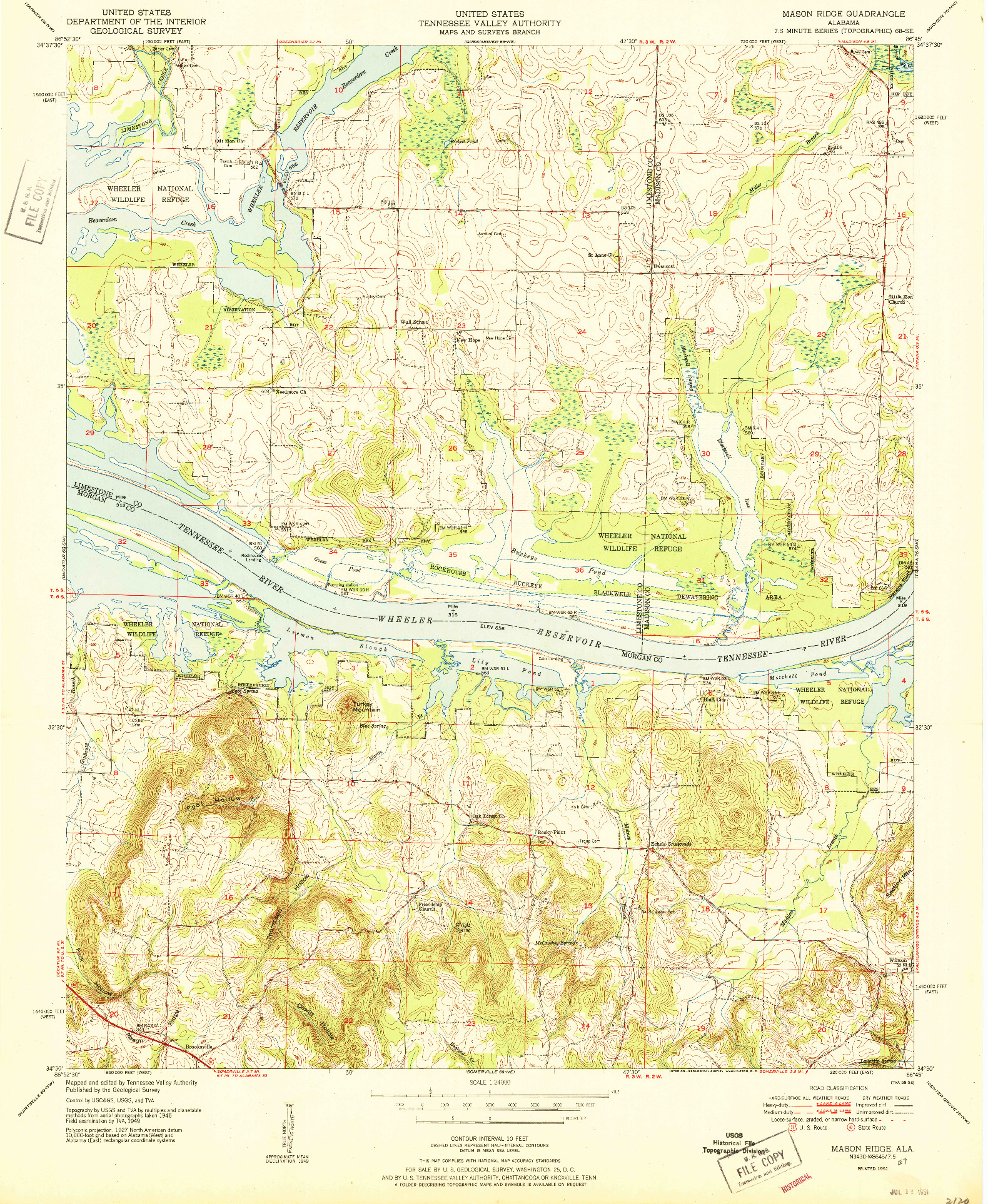 USGS 1:24000-SCALE QUADRANGLE FOR MASON RIDGE, AL 1951