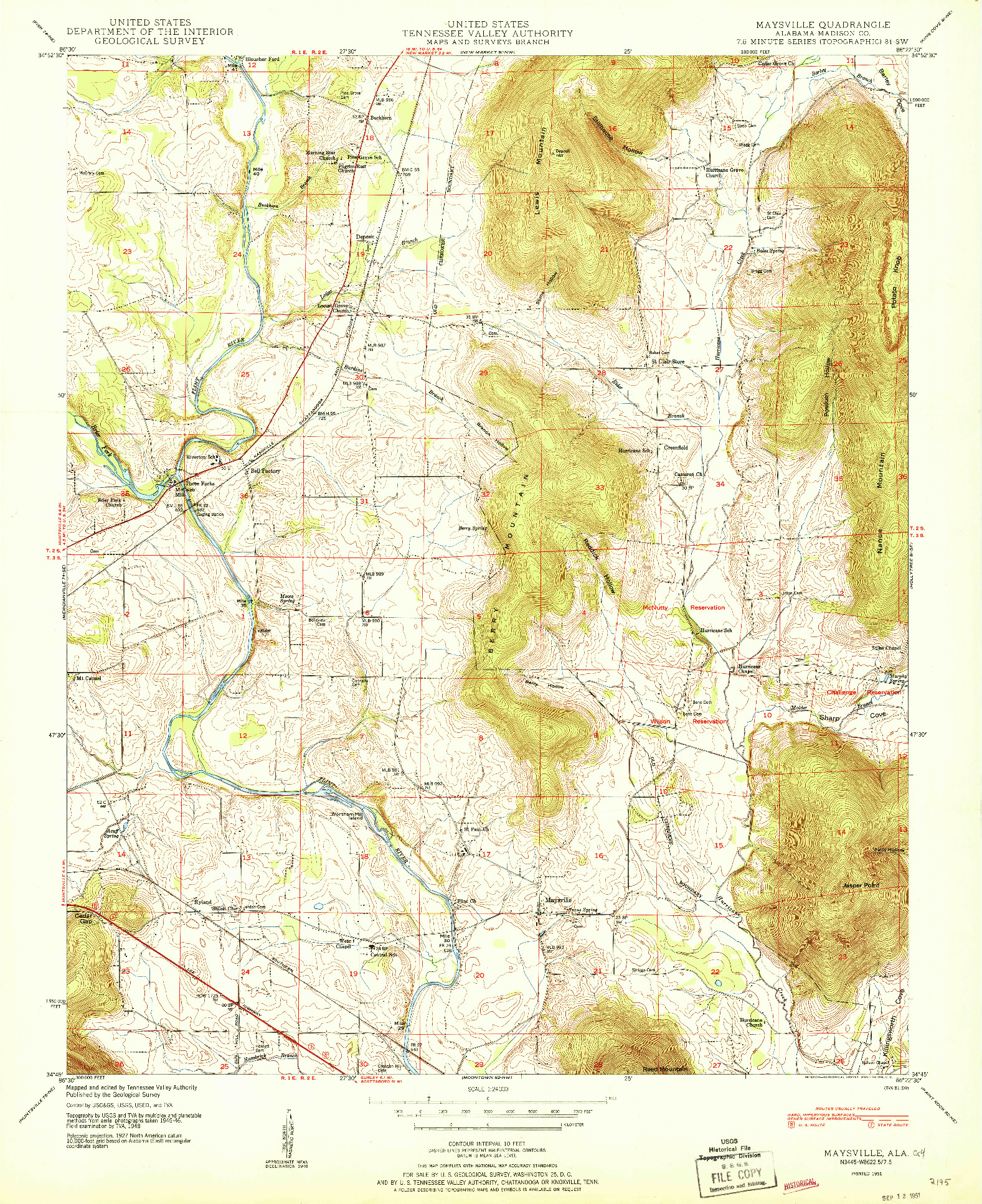 USGS 1:24000-SCALE QUADRANGLE FOR MAYSVILLE, AL 1951