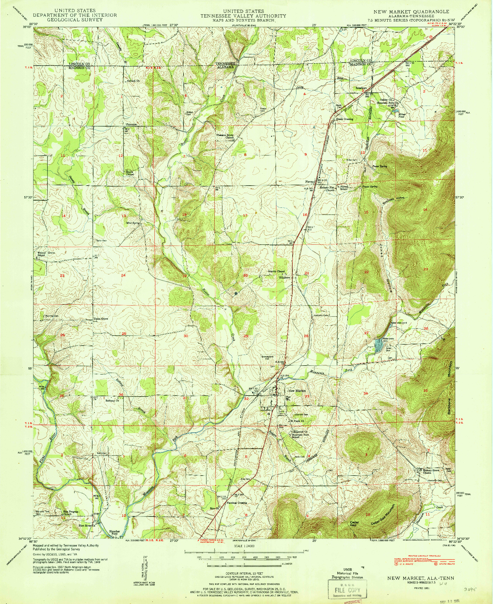 USGS 1:24000-SCALE QUADRANGLE FOR NEW MARKET, AL 1951