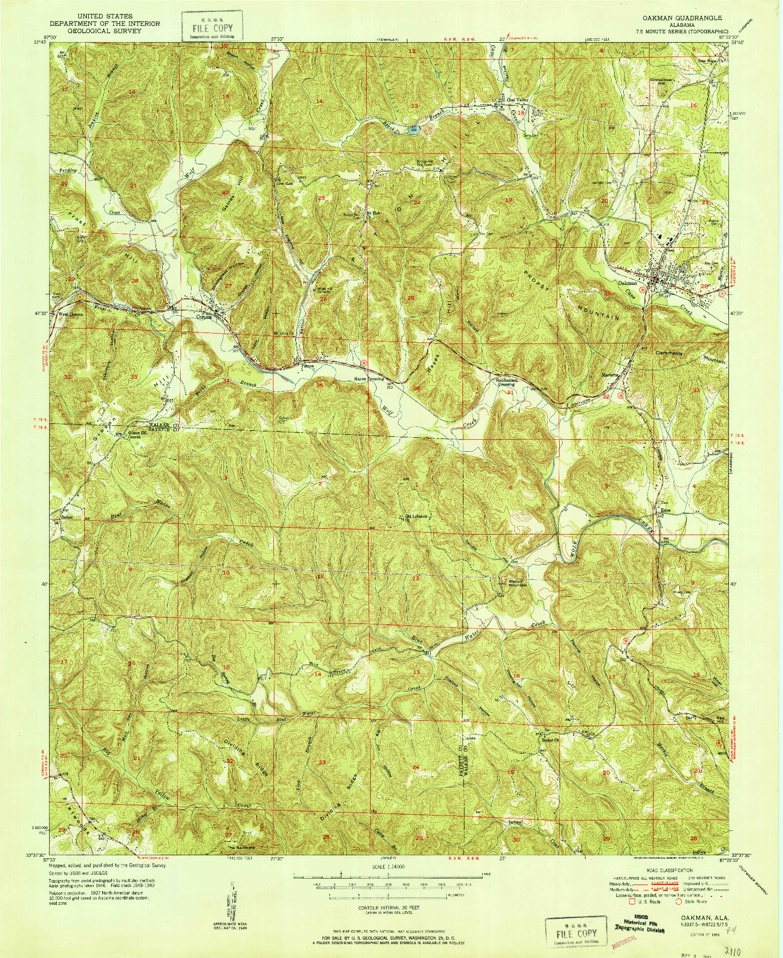 USGS 1:24000-SCALE QUADRANGLE FOR OAKMAN, AL 1951