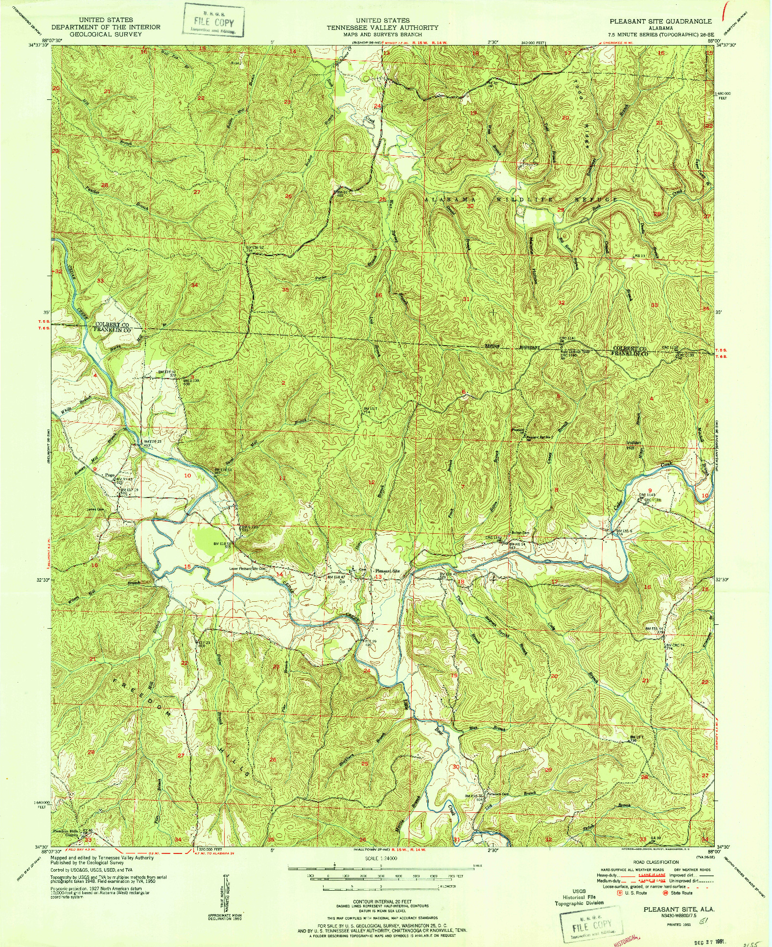 USGS 1:24000-SCALE QUADRANGLE FOR PLEASANT SITE, AL 1951