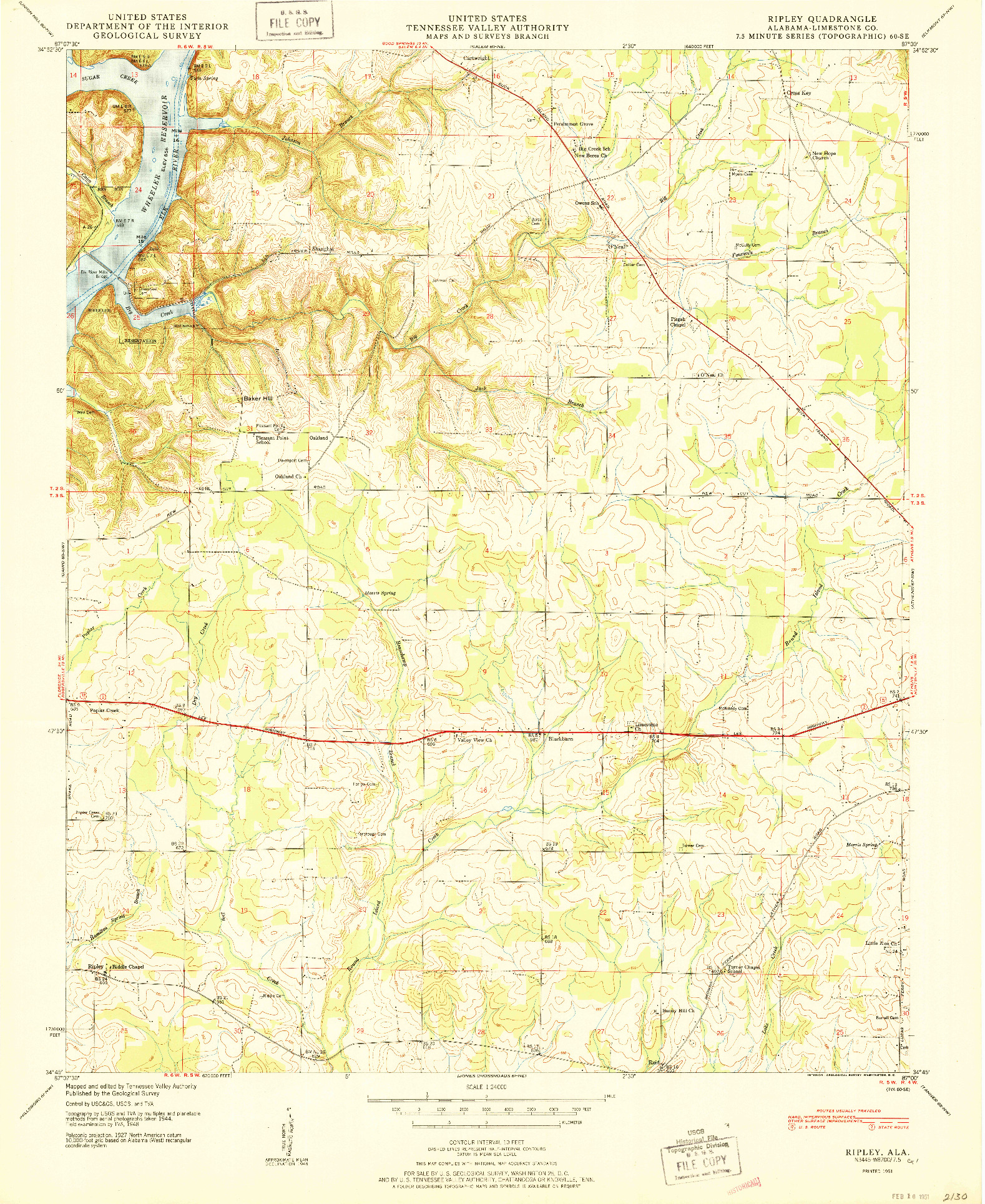 USGS 1:24000-SCALE QUADRANGLE FOR RIPLEY, AL 1951