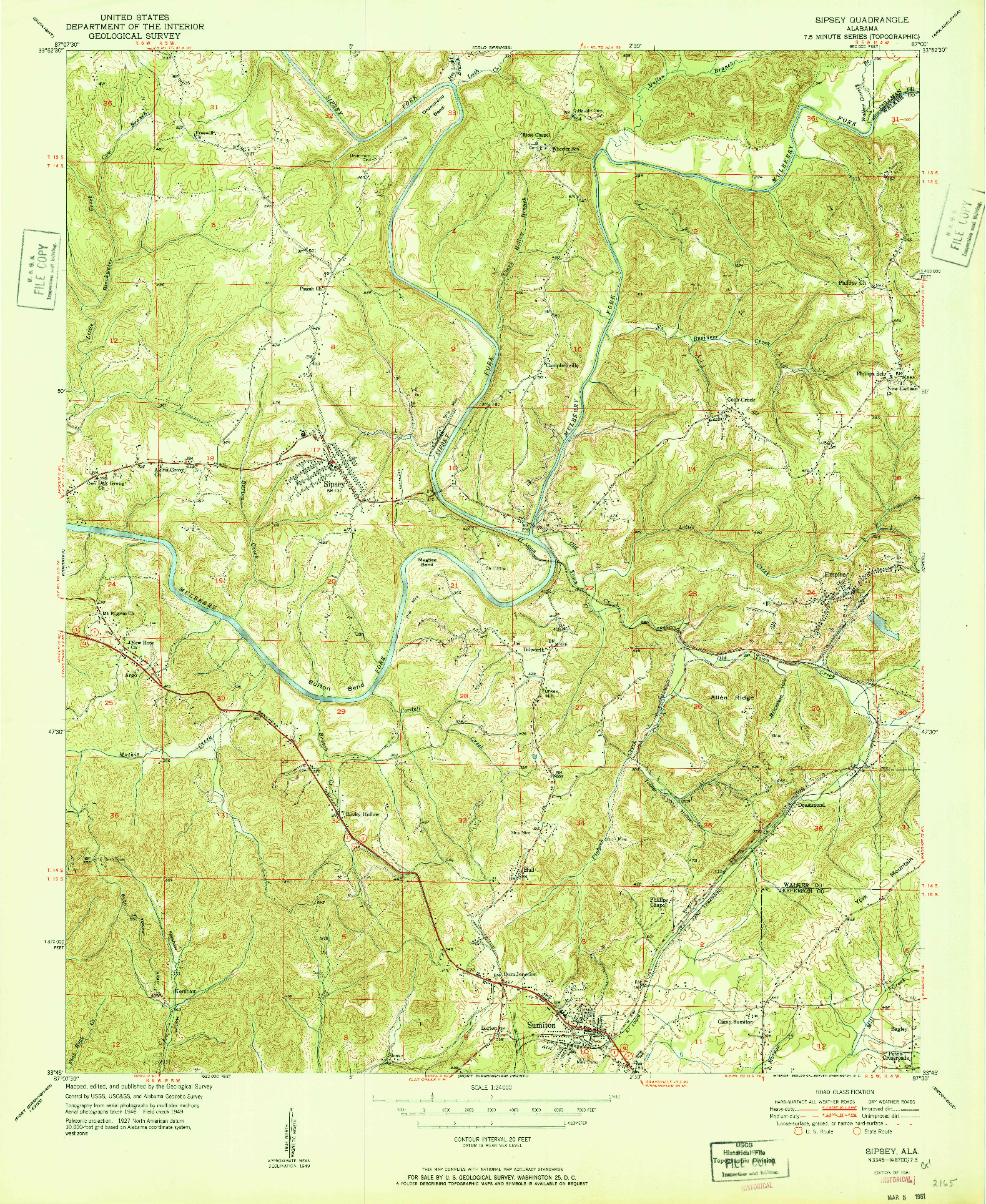 USGS 1:24000-SCALE QUADRANGLE FOR SIPSEY, AL 1951
