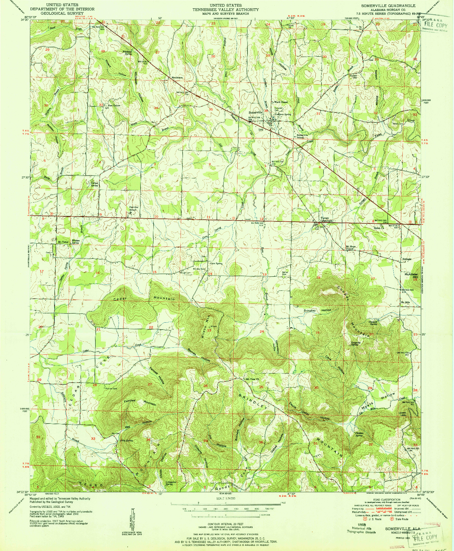 USGS 1:24000-SCALE QUADRANGLE FOR SOMERVILLE, AL 1951