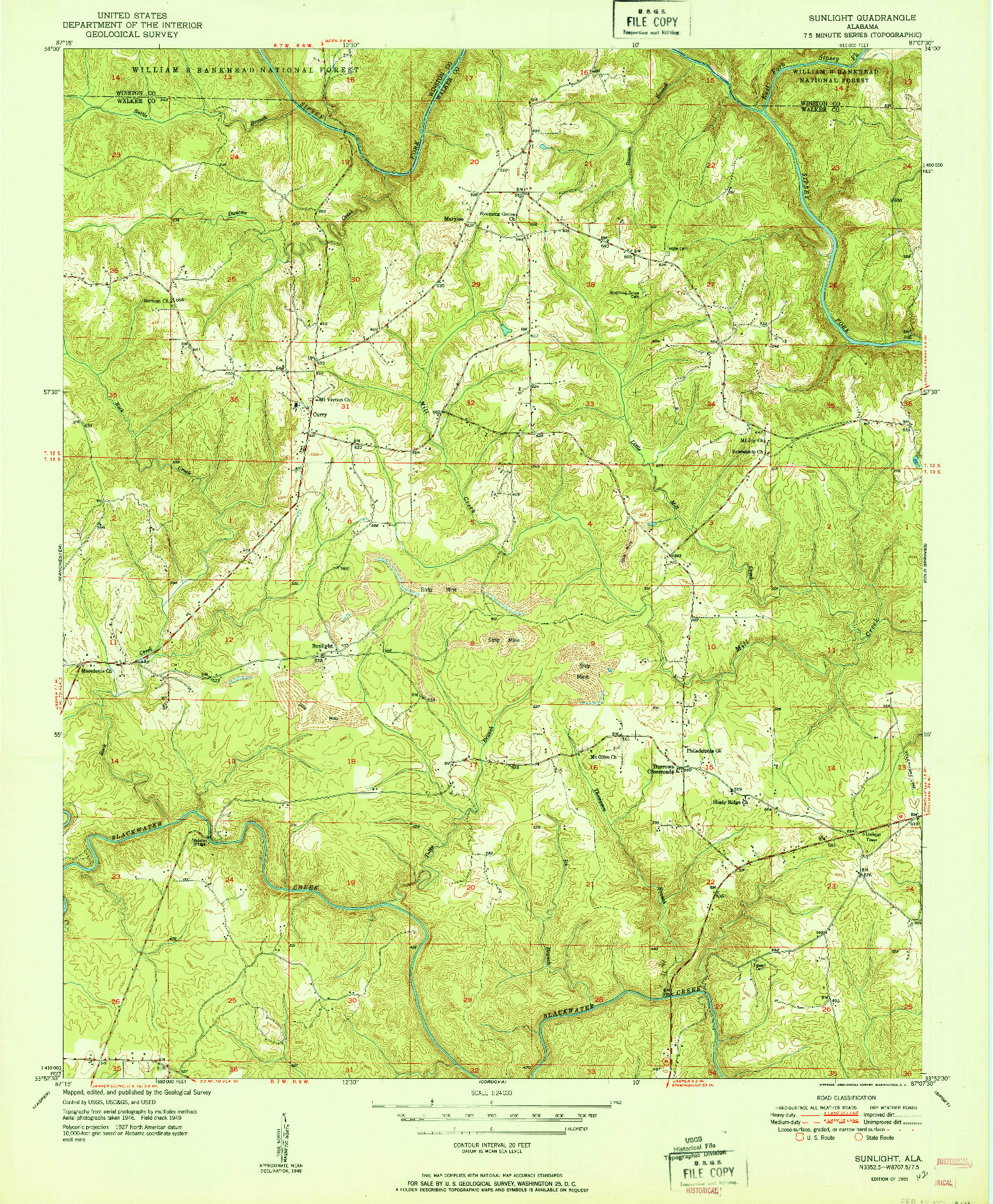 USGS 1:24000-SCALE QUADRANGLE FOR SUNLIGHT, AL 1951