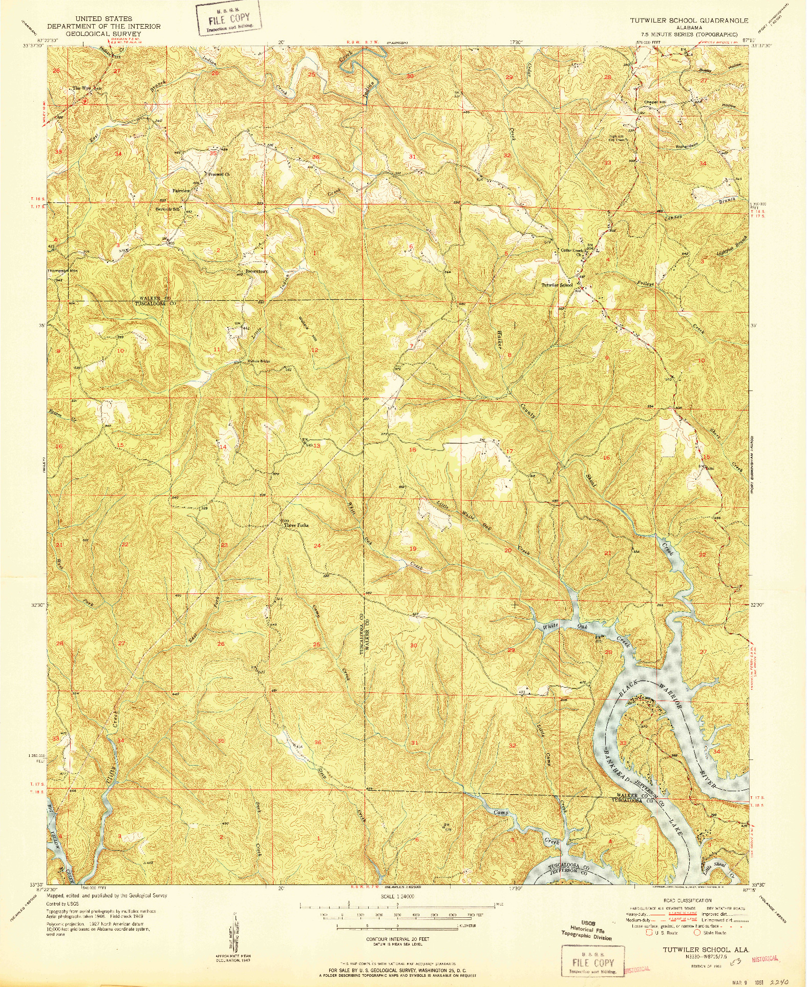 USGS 1:24000-SCALE QUADRANGLE FOR TUTWILER SCHOOL, AL 1951