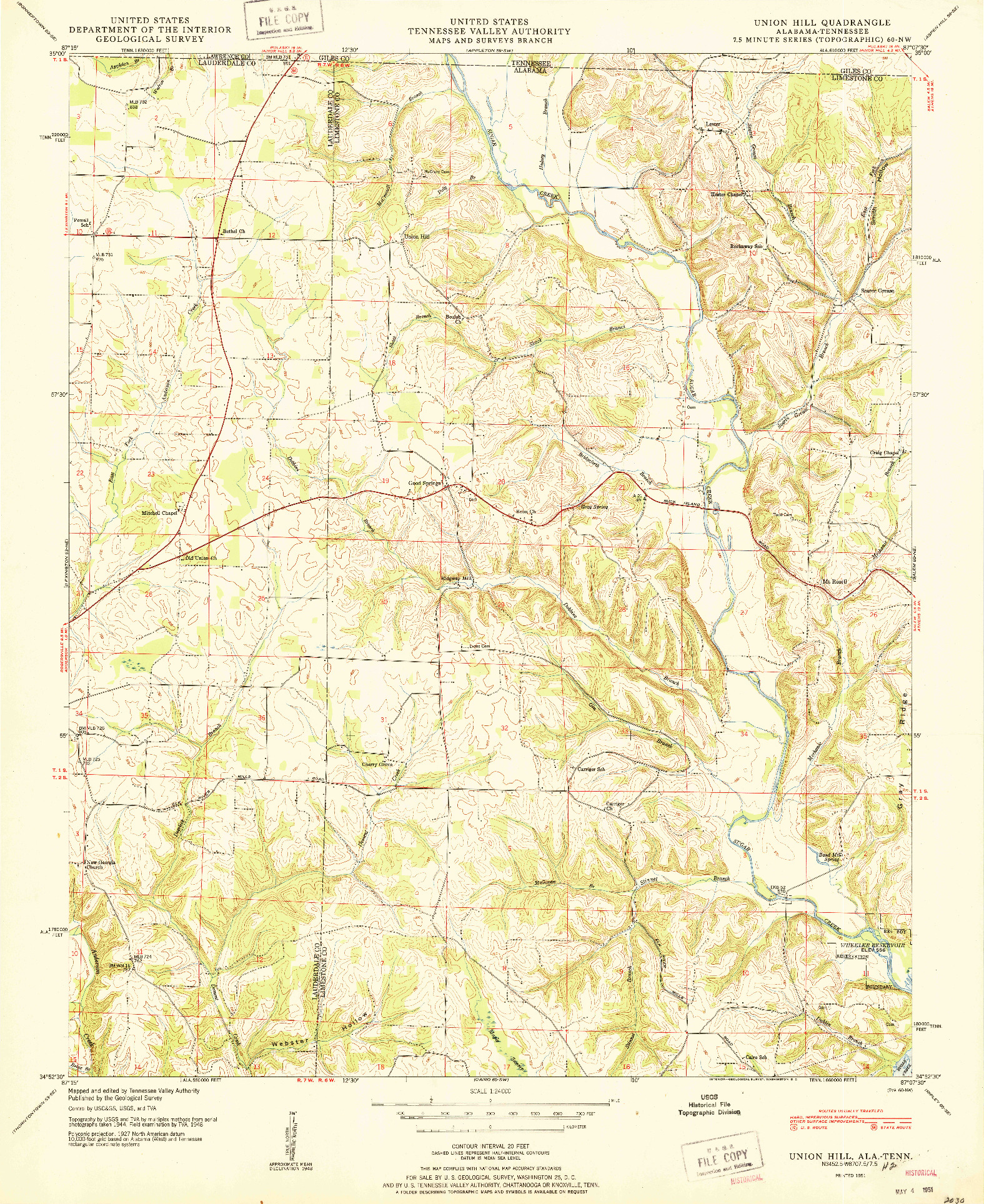 USGS 1:24000-SCALE QUADRANGLE FOR UNION HILL, AL 1951