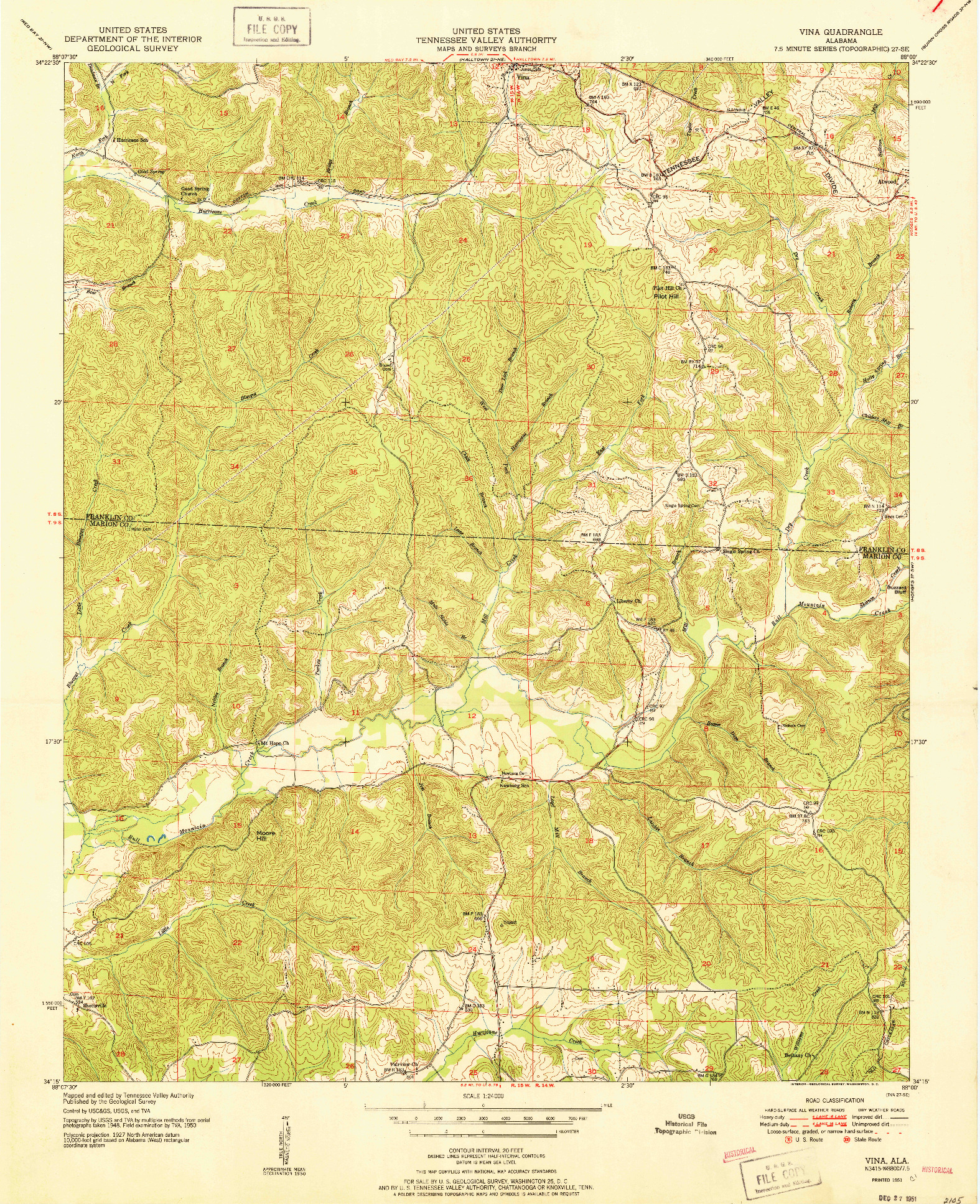 USGS 1:24000-SCALE QUADRANGLE FOR VINA, AL 1951