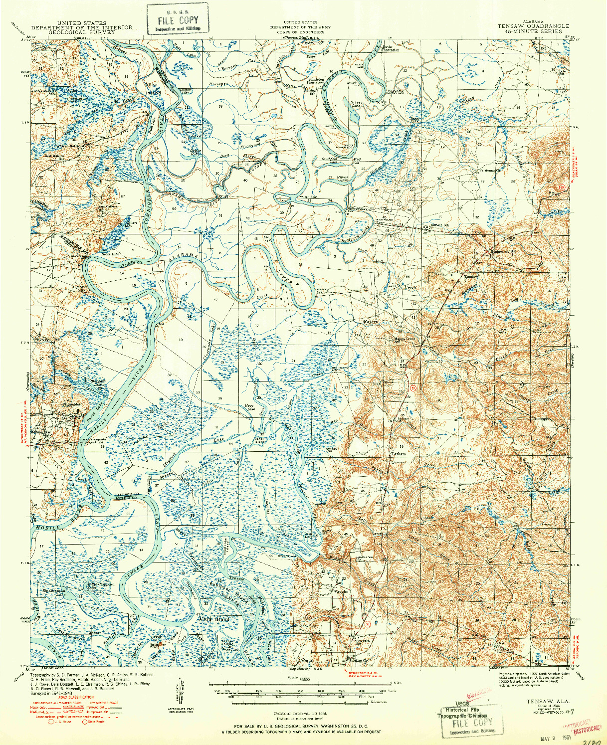 USGS 1:62500-SCALE QUADRANGLE FOR TENSAW, AL 1944