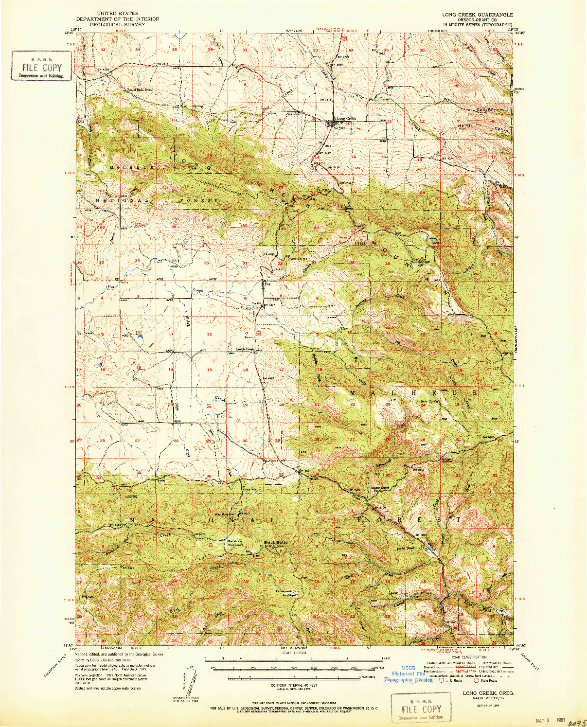 USGS 1:62500-SCALE QUADRANGLE FOR LONG CREEK, OR 1951