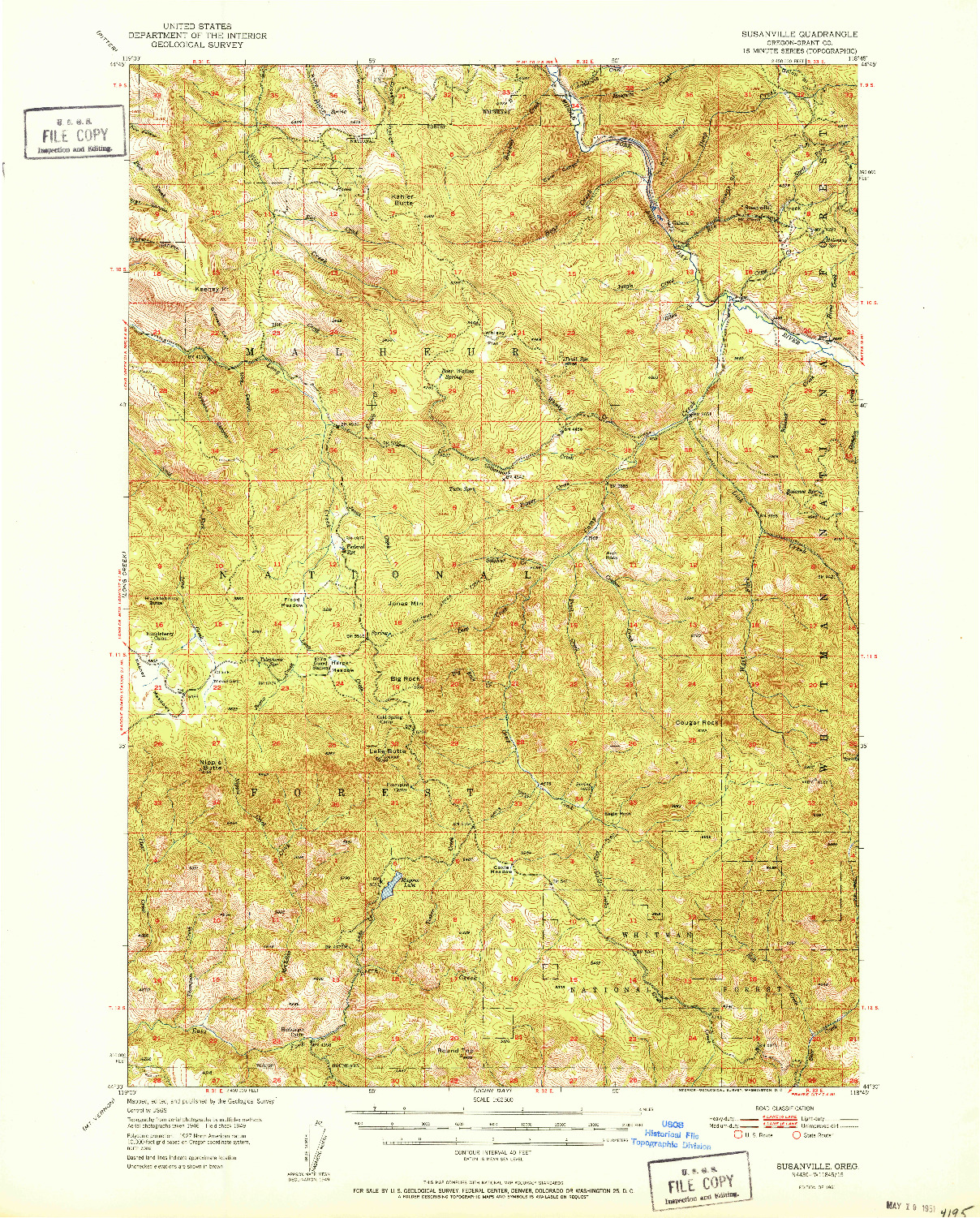 USGS 1:62500-SCALE QUADRANGLE FOR SUSANVILLE, OR 1951