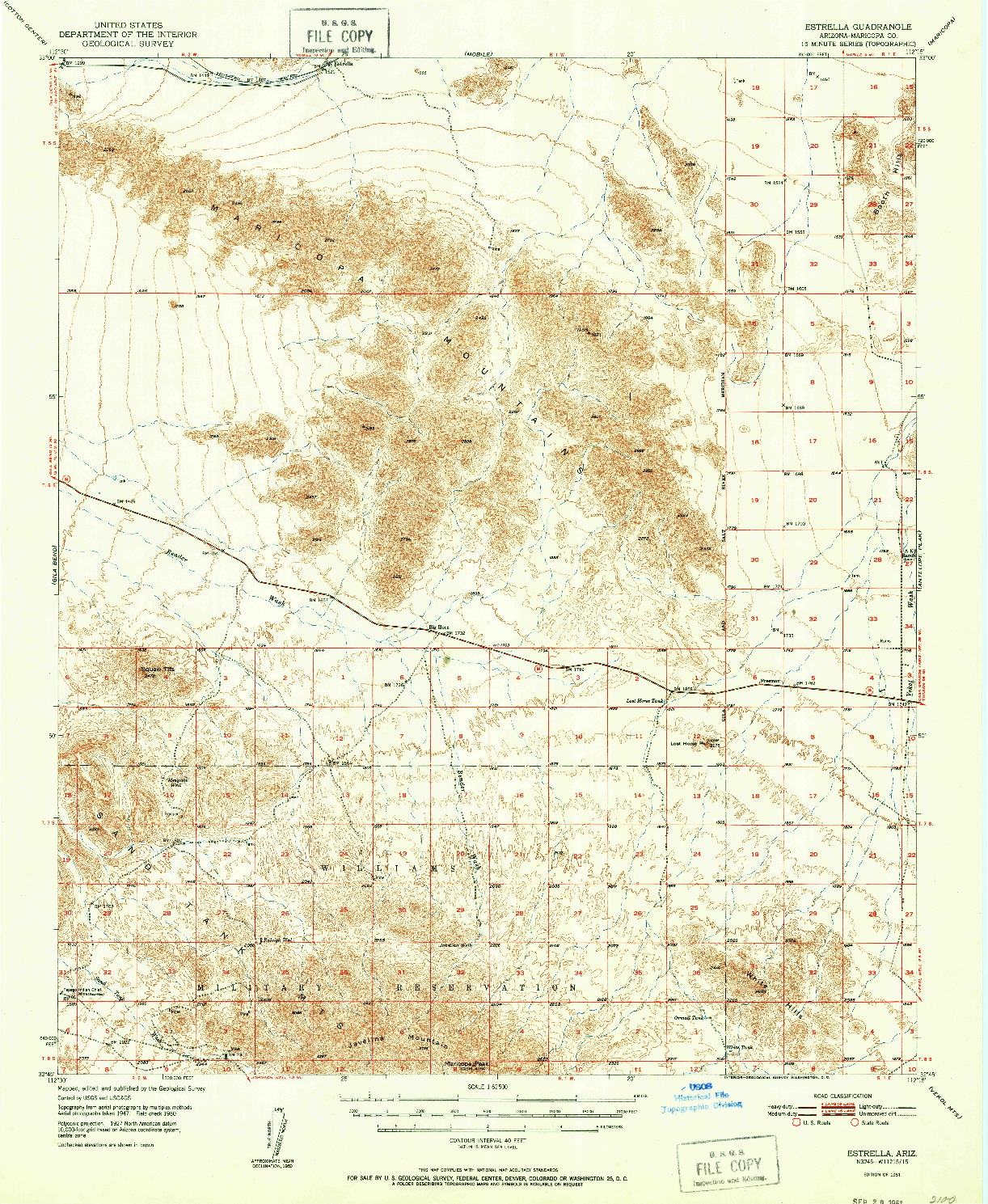 USGS 1:62500-SCALE QUADRANGLE FOR ESTRELLA, AZ 1951
