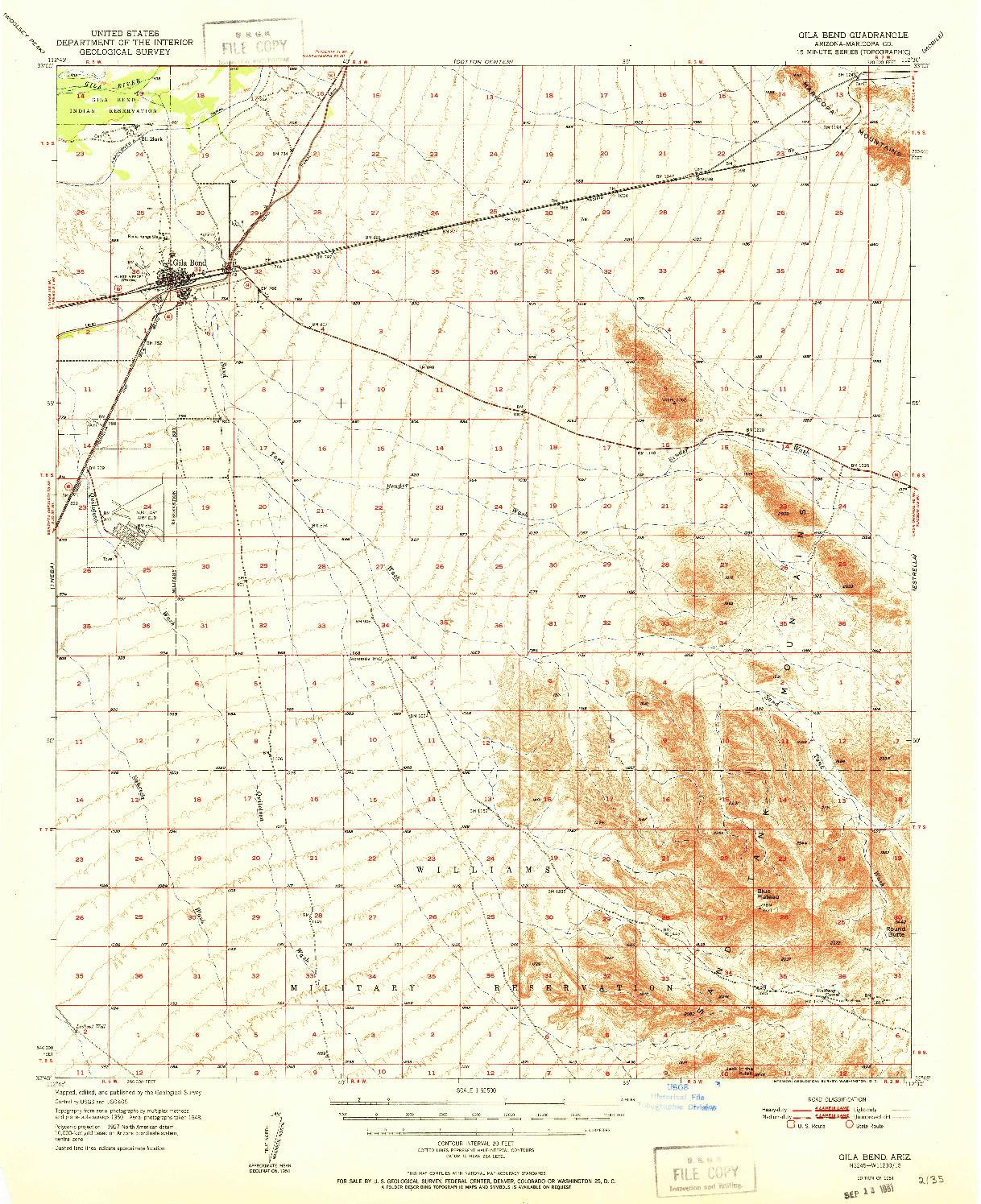 USGS 1:62500-SCALE QUADRANGLE FOR GILA BEND, AZ 1951