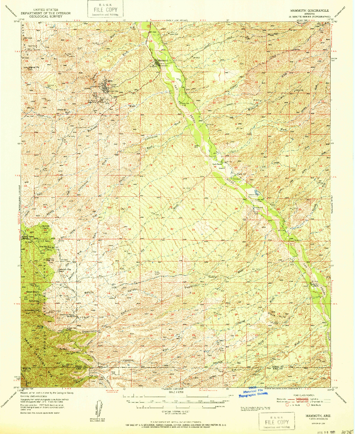 USGS 1:62500-SCALE QUADRANGLE FOR MAMMOTH, AZ 1951