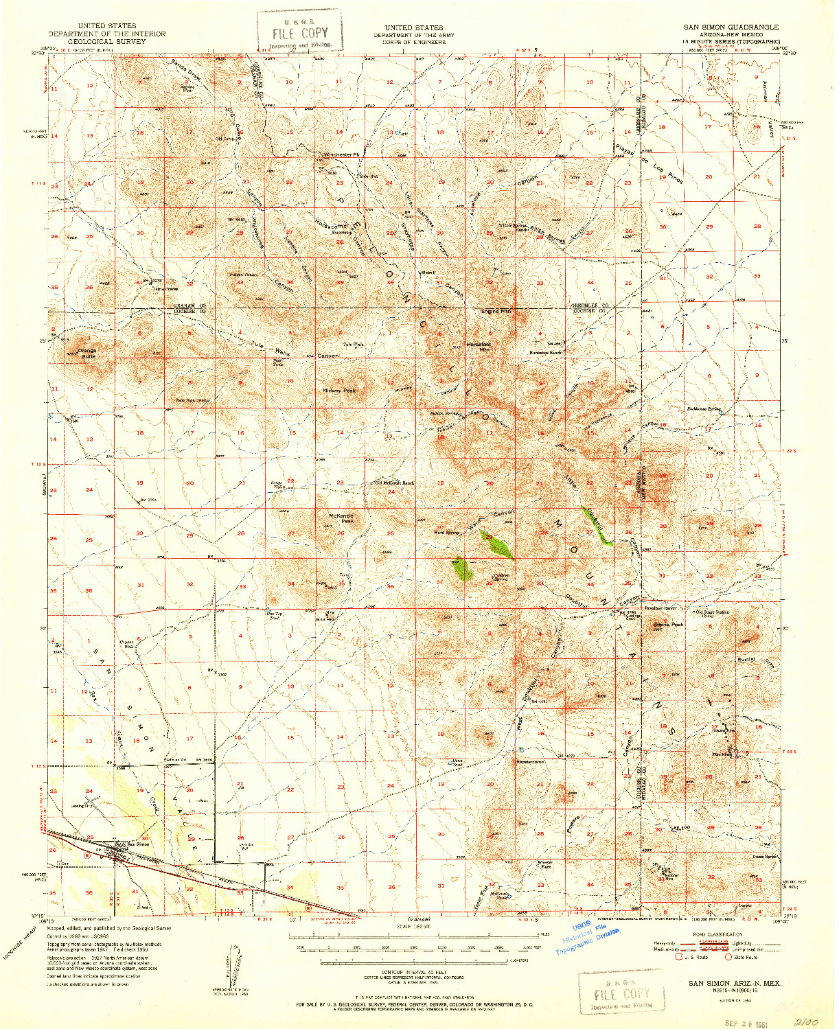 USGS 1:62500-SCALE QUADRANGLE FOR SAN SIMON, AZ 1951