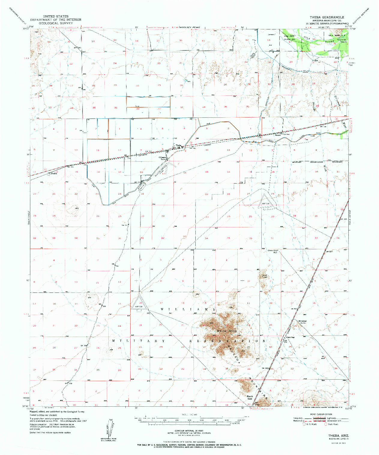 USGS 1:62500-SCALE QUADRANGLE FOR THEBA, AZ 1951