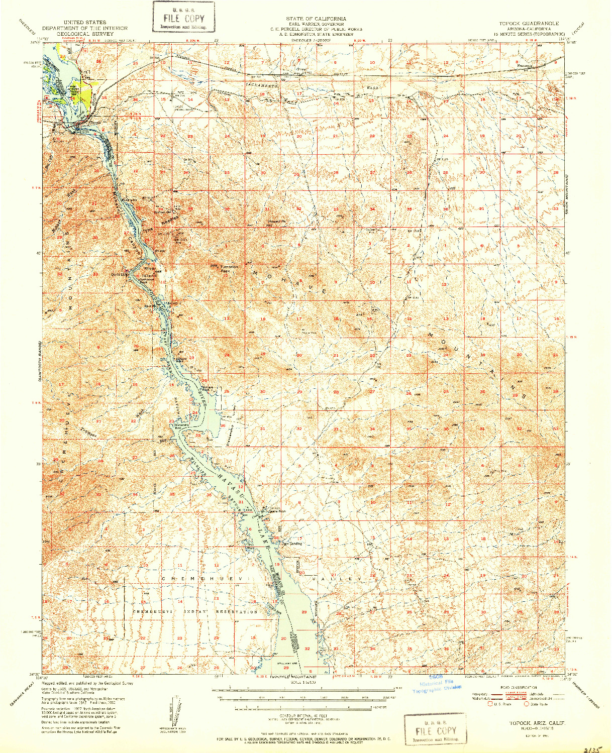 USGS 1:62500-SCALE QUADRANGLE FOR TOPOCK, AZ 1951