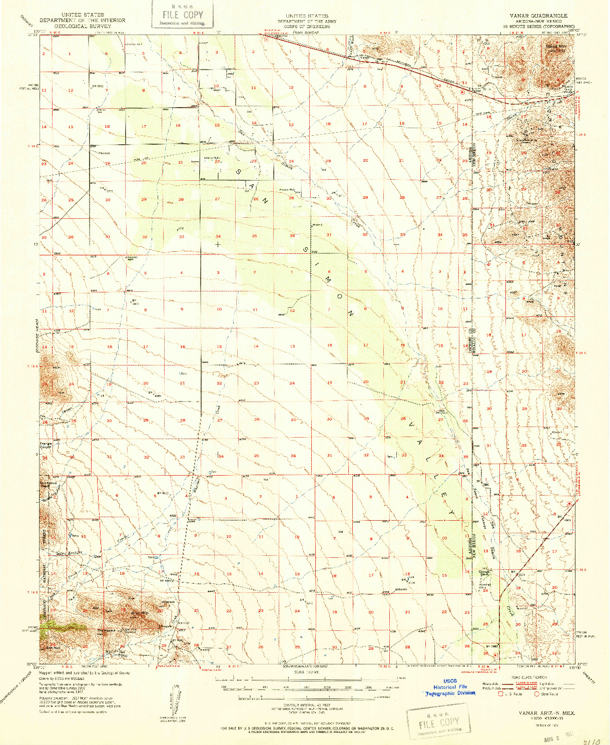 USGS 1:62500-SCALE QUADRANGLE FOR VANAR, AZ 1951