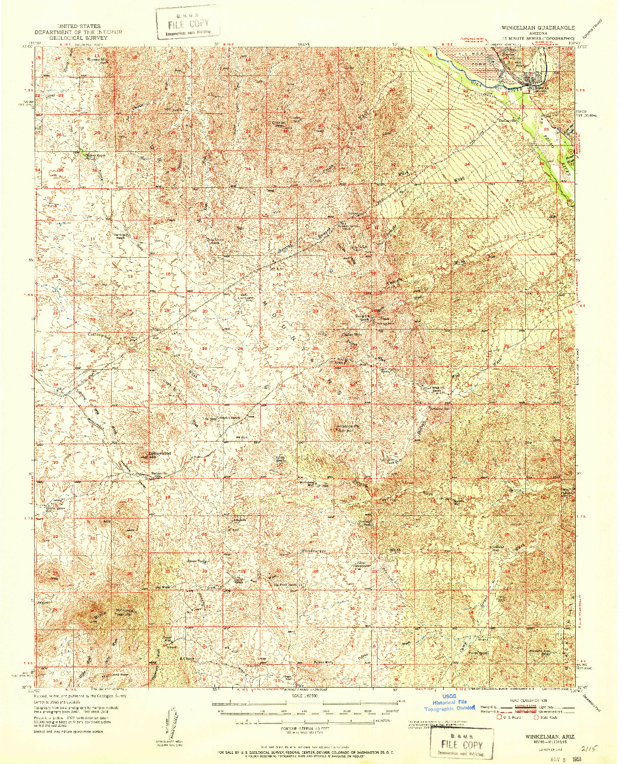 USGS 1:62500-SCALE QUADRANGLE FOR WINKELMAN, AZ 1951