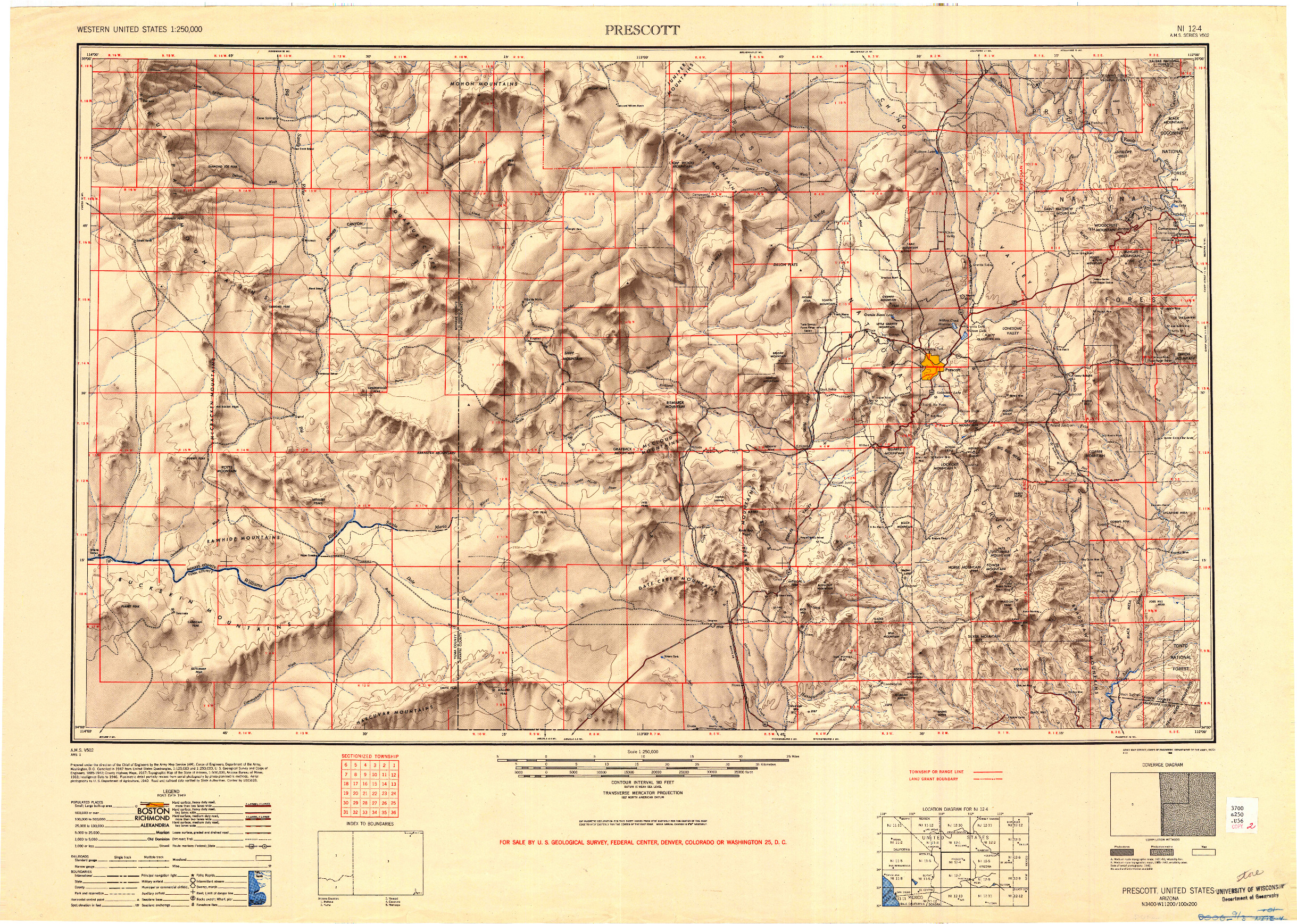 USGS 1:250000-SCALE QUADRANGLE FOR PRESCOTT, AZ 1950