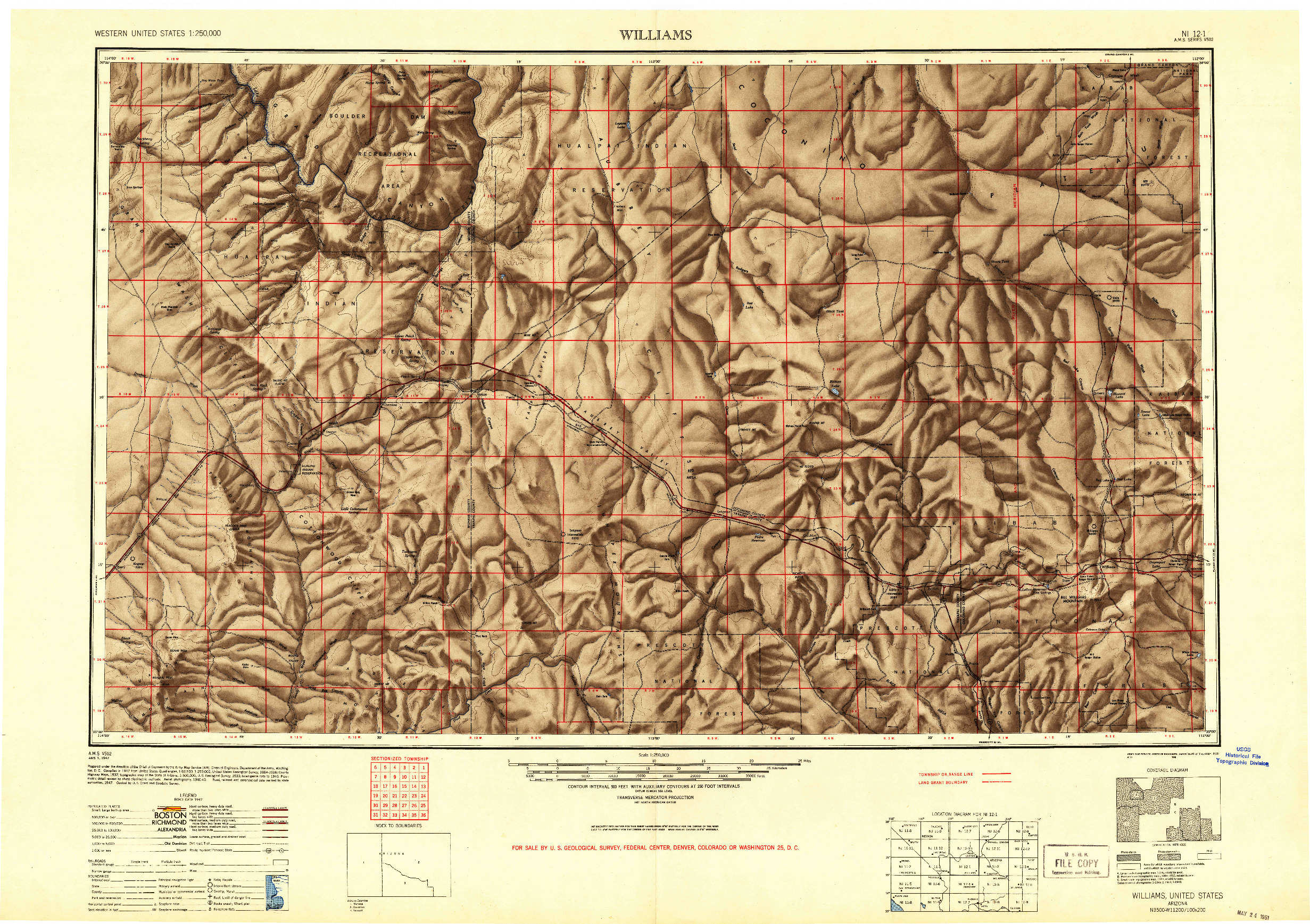 USGS 1:250000-SCALE QUADRANGLE FOR WILLIAMS, AZ 1948