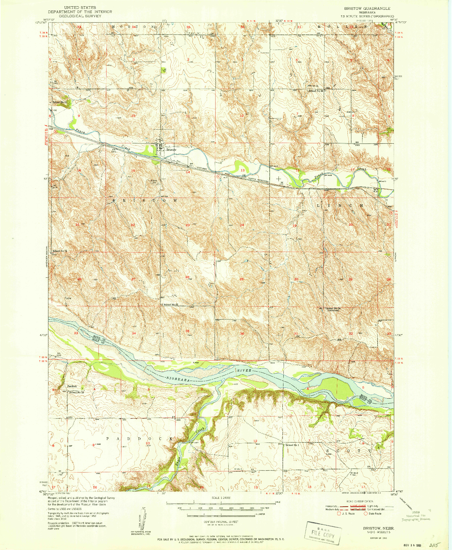 USGS 1:24000-SCALE QUADRANGLE FOR BRISTOW, NE 1951
