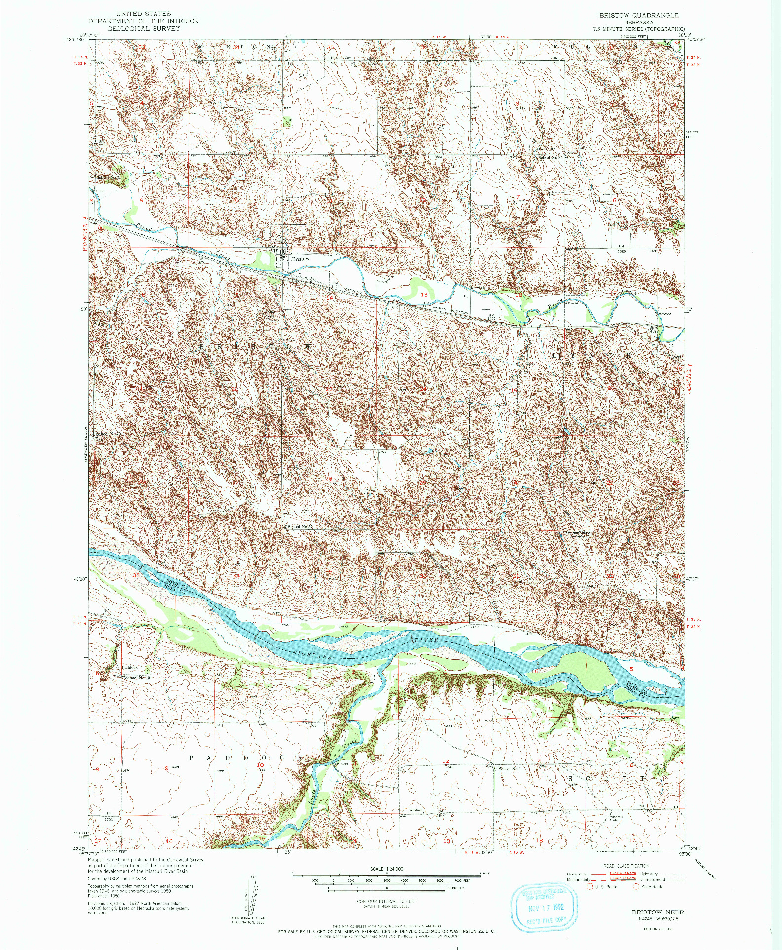 USGS 1:24000-SCALE QUADRANGLE FOR BRISTOW, NE 1951