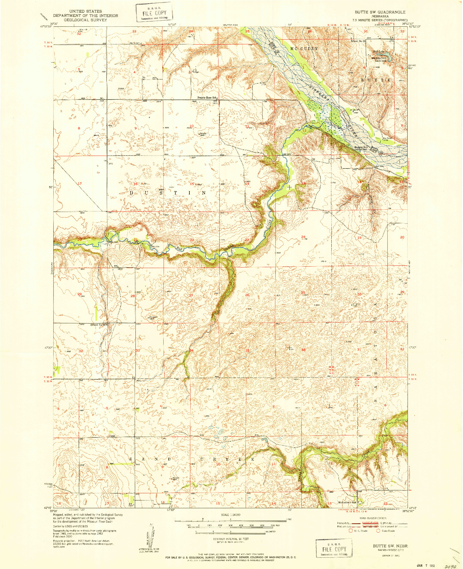 USGS 1:24000-SCALE QUADRANGLE FOR BUTTE SW, NE 1951