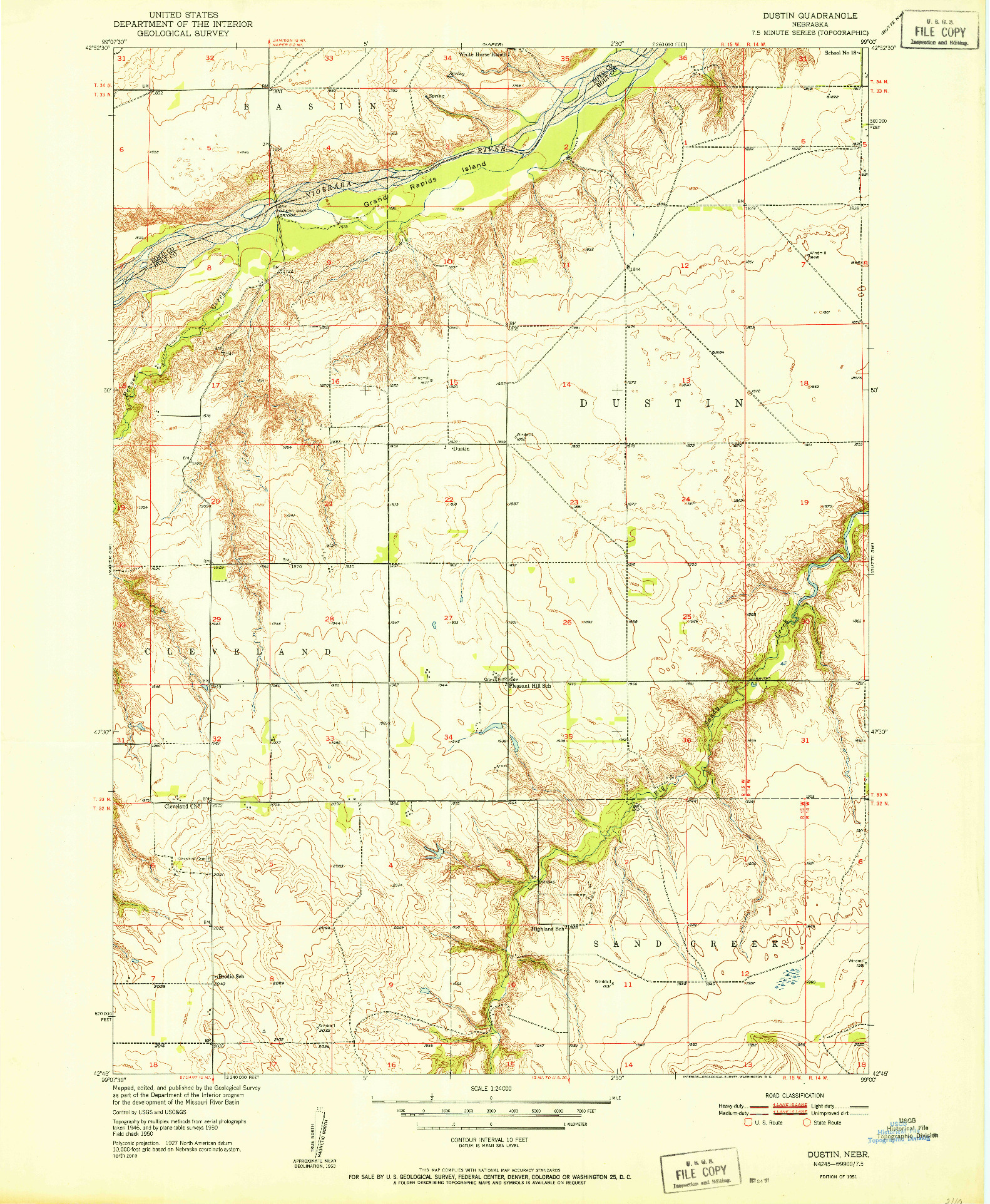 USGS 1:24000-SCALE QUADRANGLE FOR DUSTIN, NE 1951