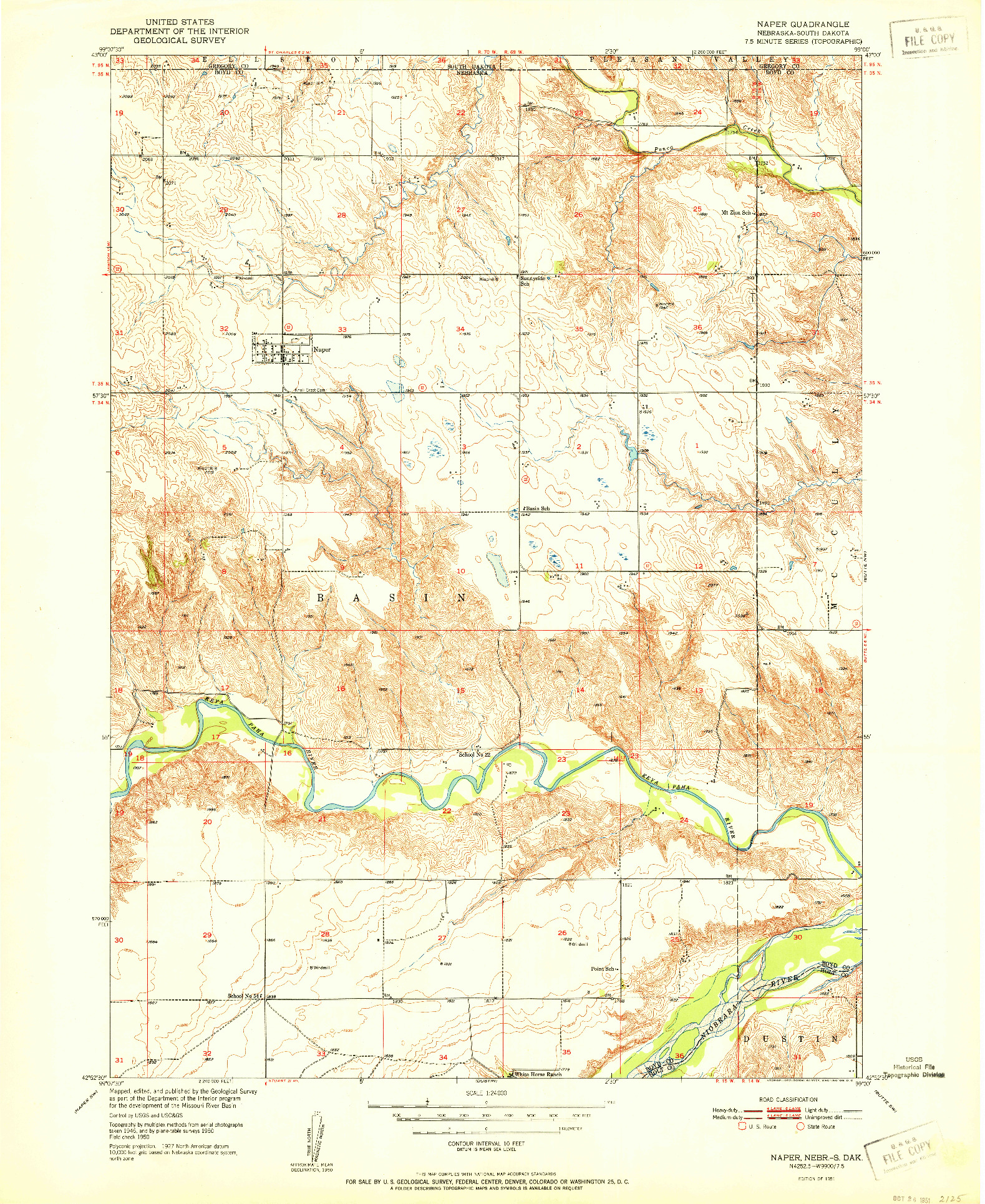 USGS 1:24000-SCALE QUADRANGLE FOR NAPER, NE 1951