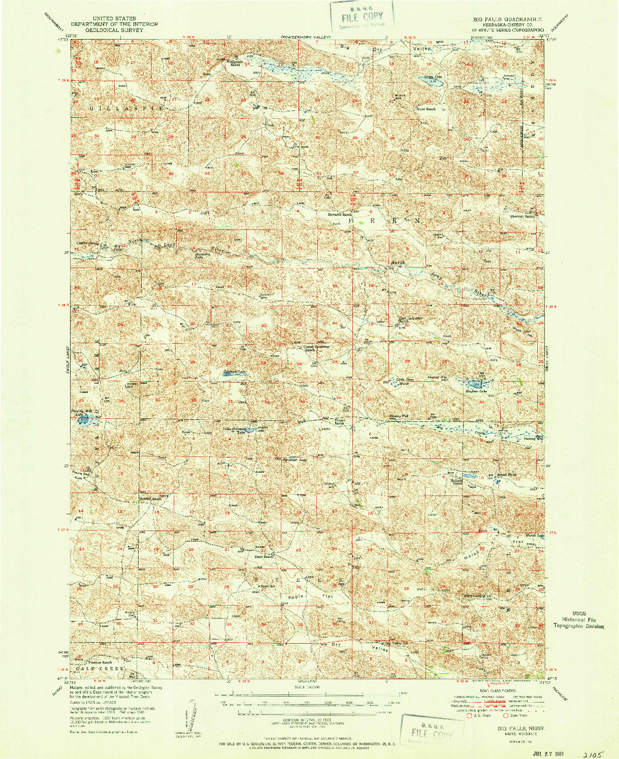 USGS 1:62500-SCALE QUADRANGLE FOR BIG FALLS, NE 1951