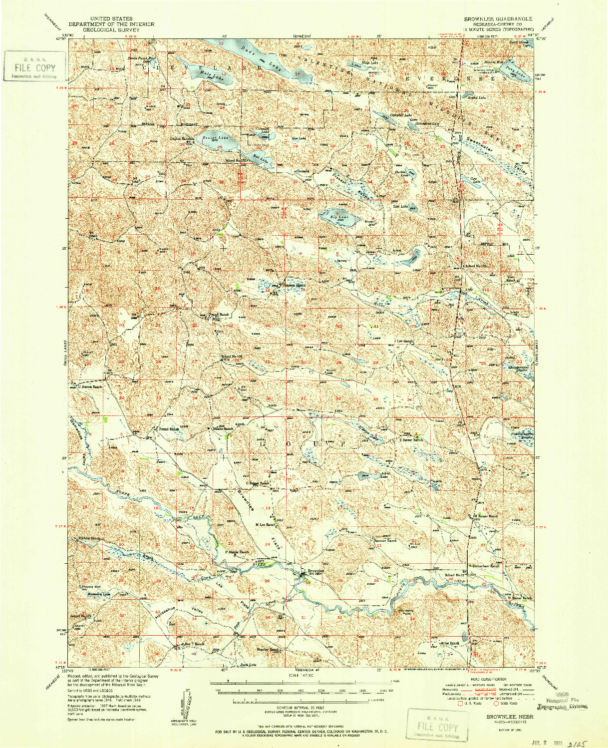 USGS 1:62500-SCALE QUADRANGLE FOR BROWNLEE, NE 1951