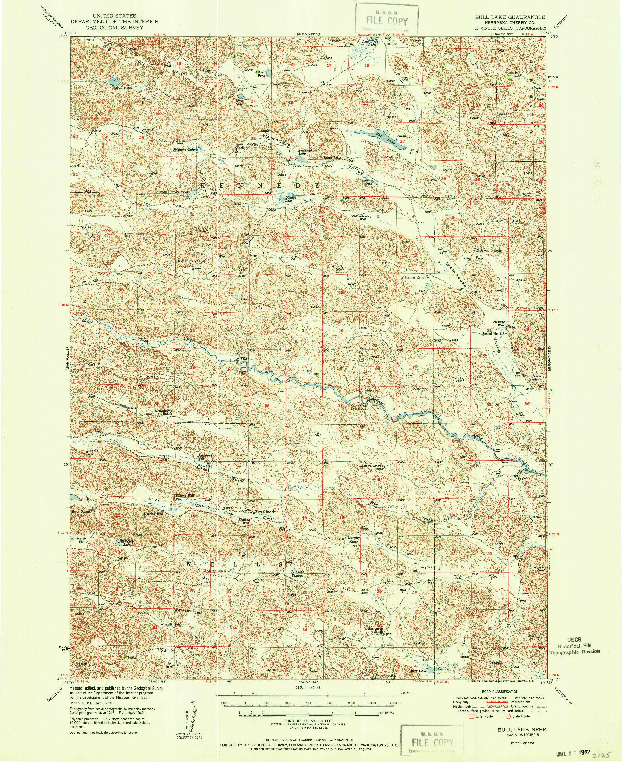 USGS 1:62500-SCALE QUADRANGLE FOR BULL LAKE, NE 1951