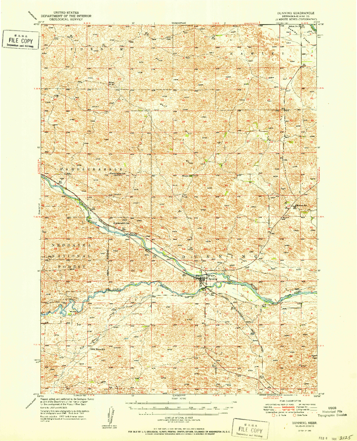 USGS 1:62500-SCALE QUADRANGLE FOR DUNNING, NE 1951