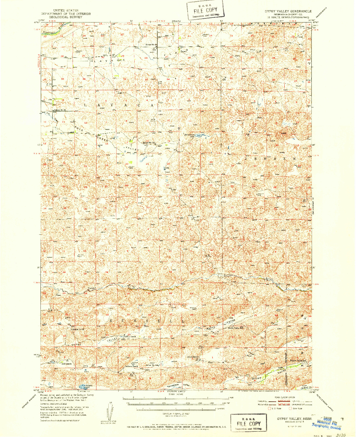 USGS 1:62500-SCALE QUADRANGLE FOR GYPSY VALLEY, NE 1951