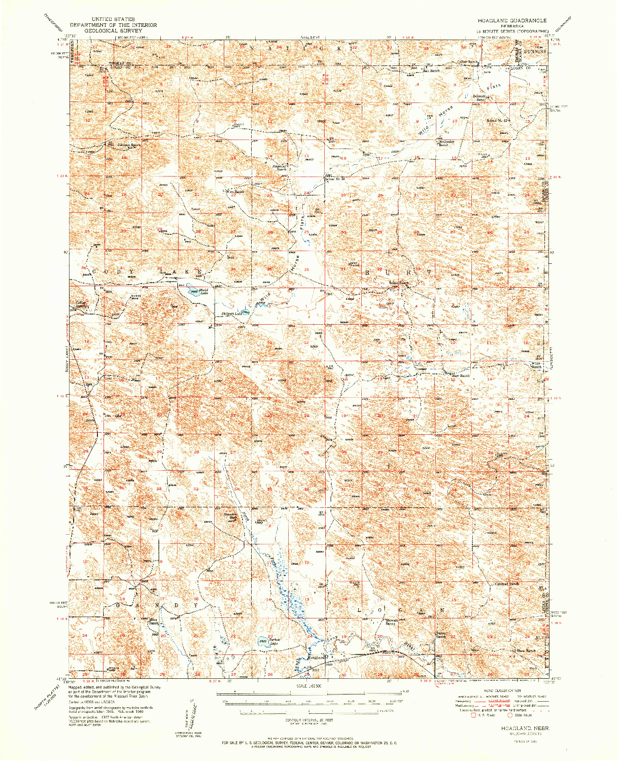 USGS 1:62500-SCALE QUADRANGLE FOR HOAGLAND, NE 1951