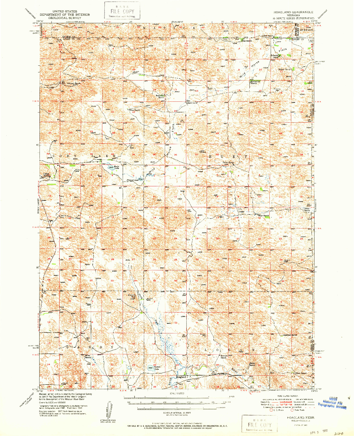 USGS 1:62500-SCALE QUADRANGLE FOR HOAGLAND, NE 1951