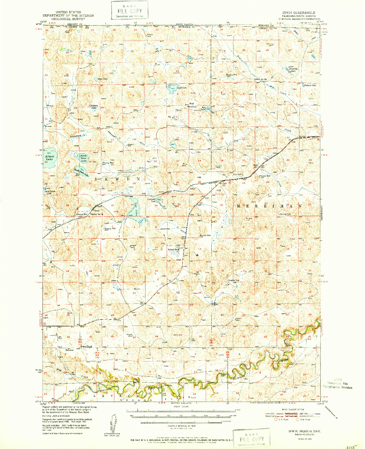 USGS 1:62500-SCALE QUADRANGLE FOR IRWIN, NE 1951