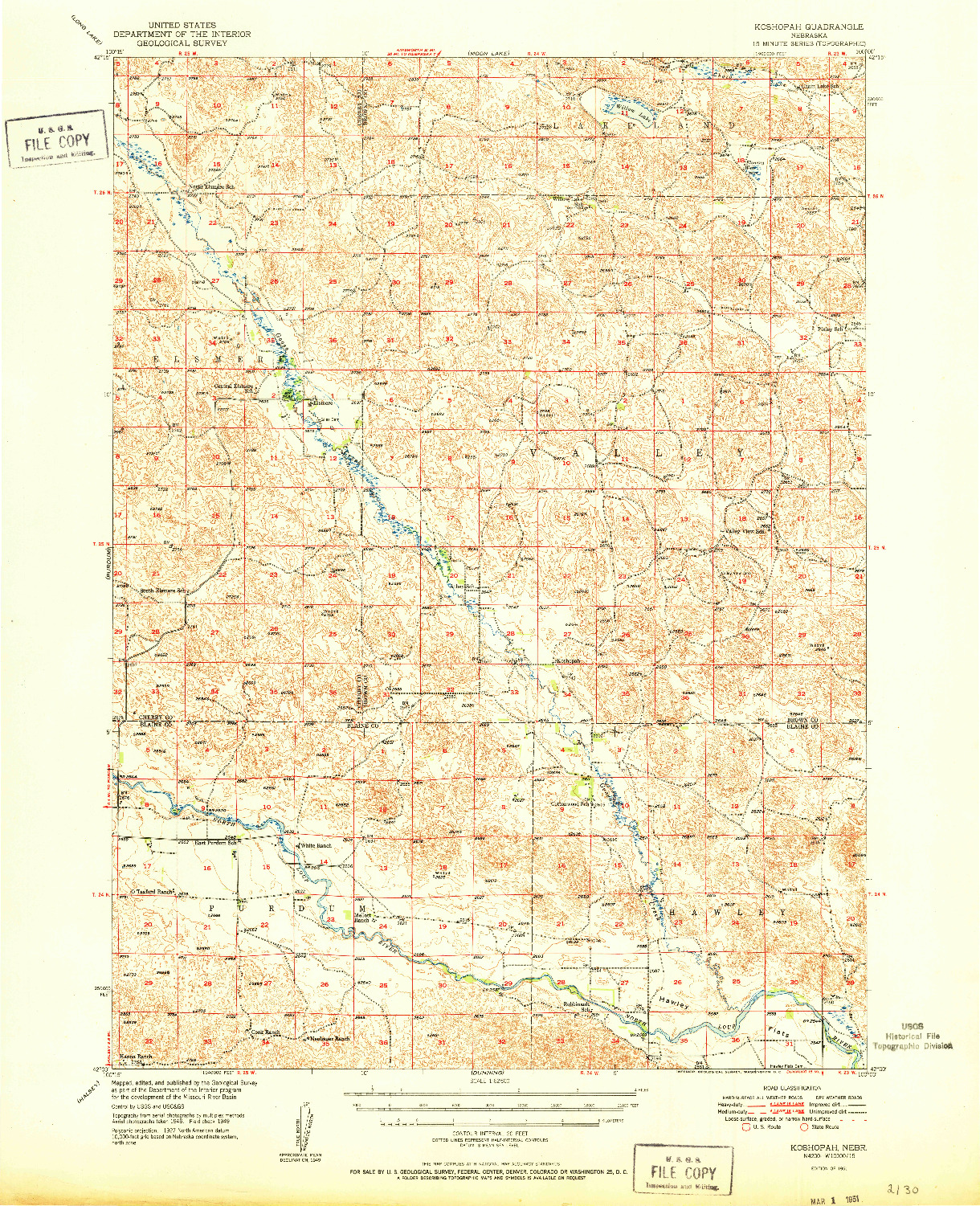 USGS 1:62500-SCALE QUADRANGLE FOR KOSHOPAH, NE 1951